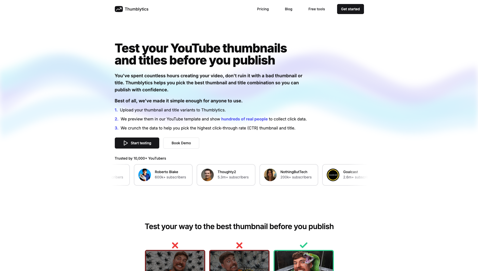 Screenshot of Thumblytics Homepage