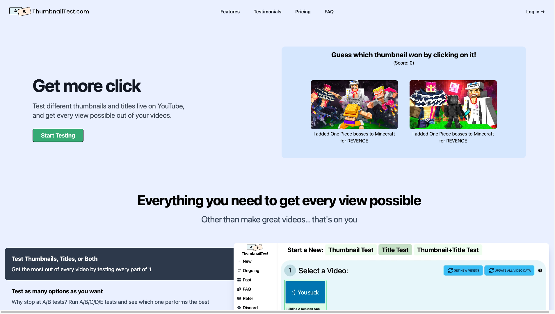 Screenshot of the ThumbnailTest website