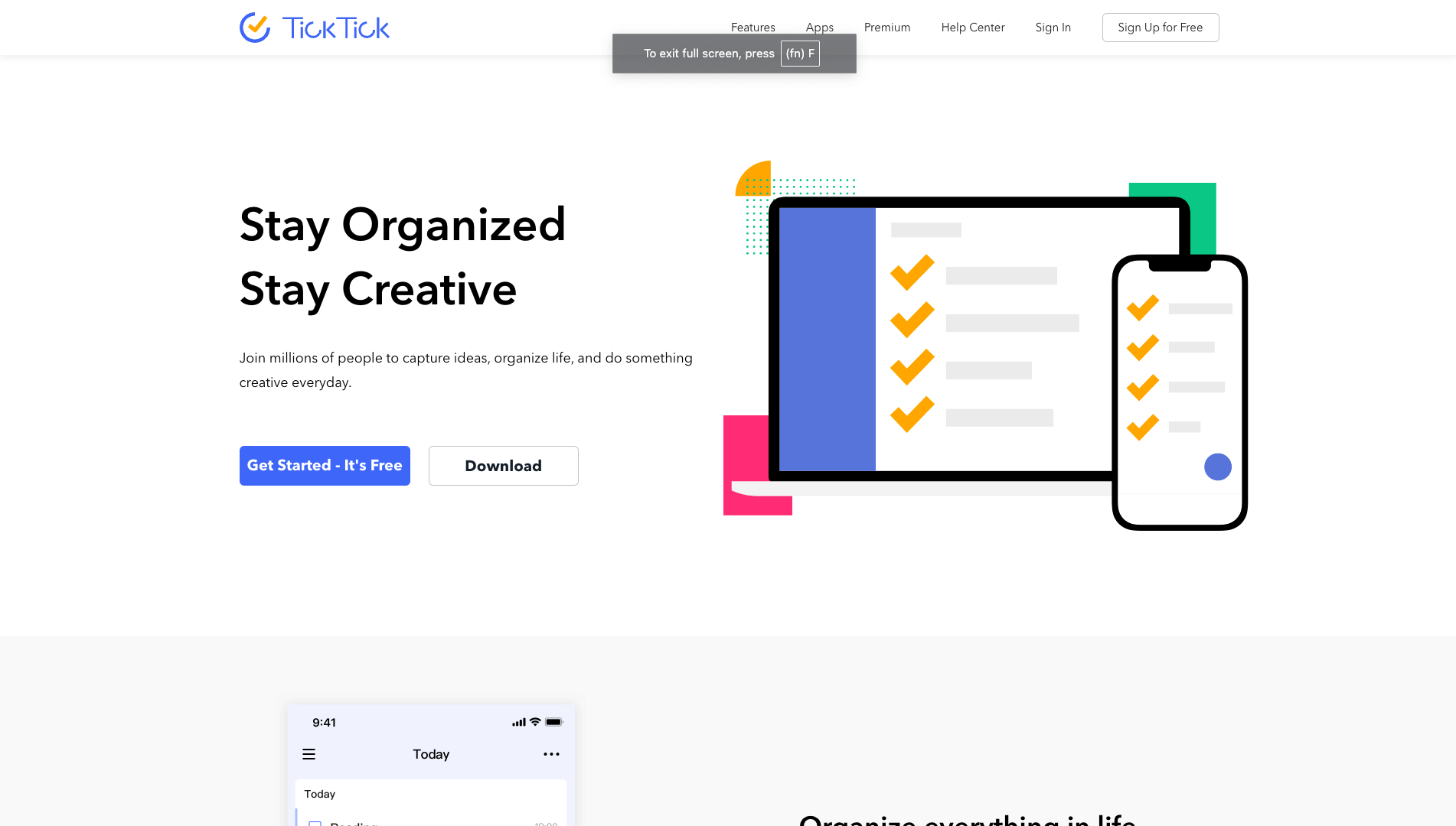 Screenshot of TickTick Homepage