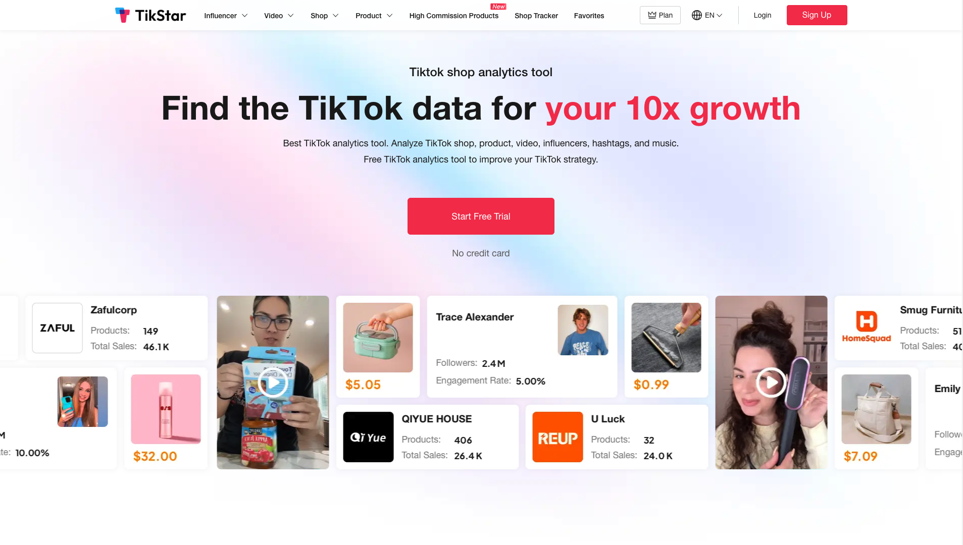 Screenshot of the Tikstar website