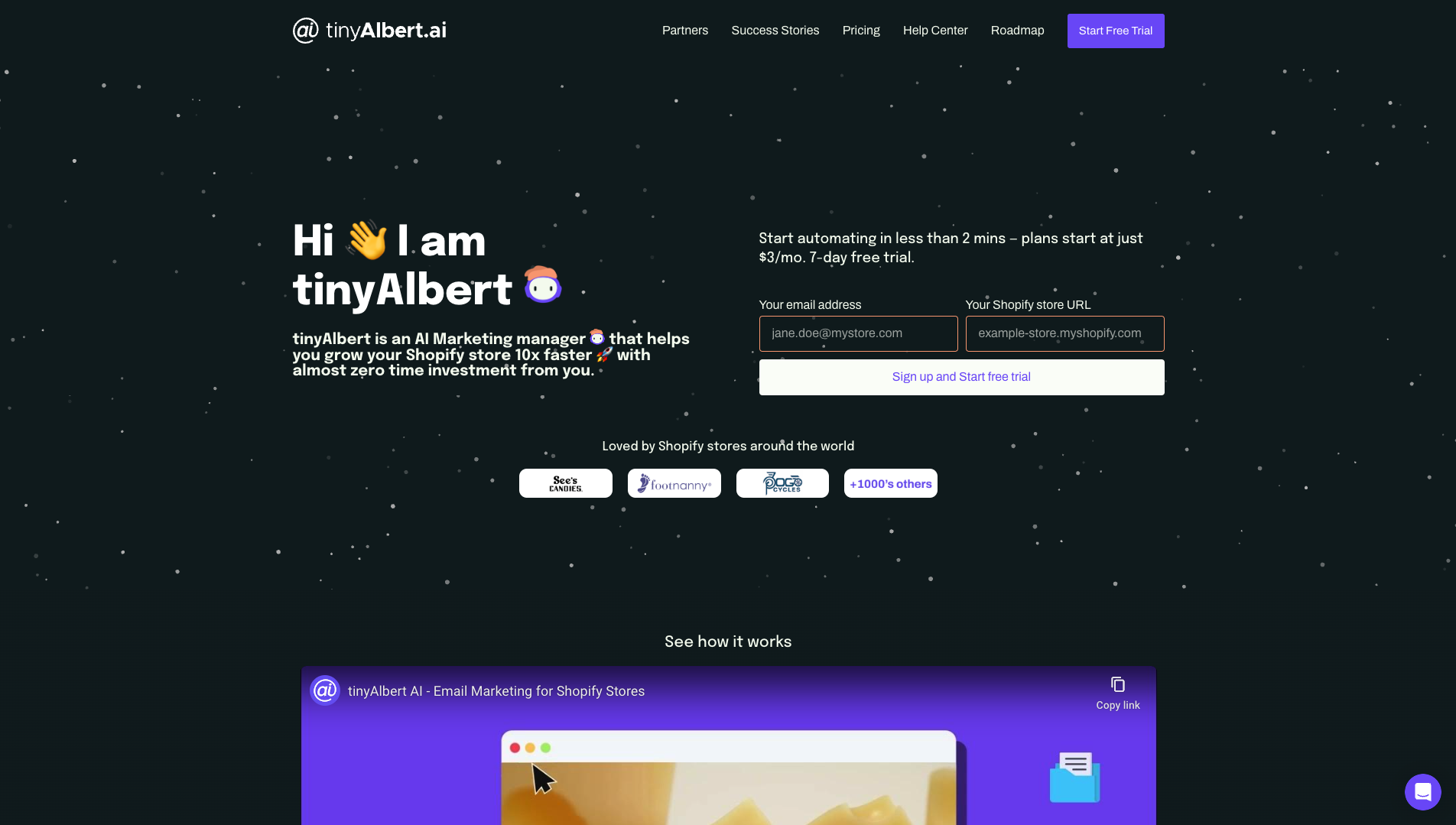 Screenshot of the tinyAlbert website