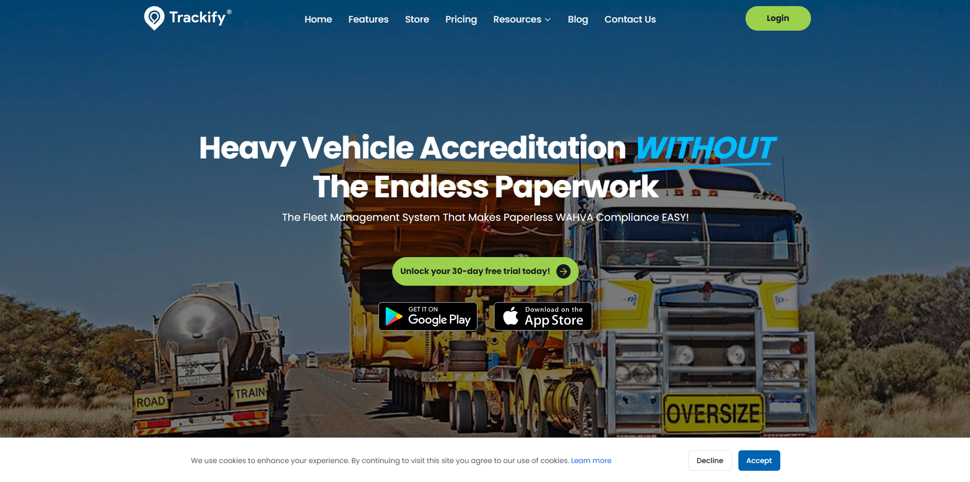 Screenshot of the Trackify website