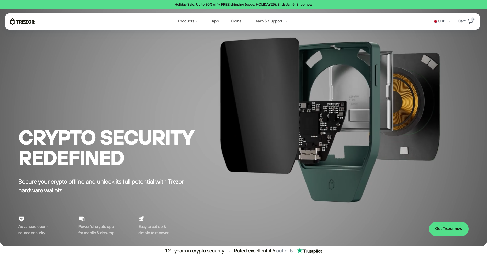 Screenshot of the Trezor website