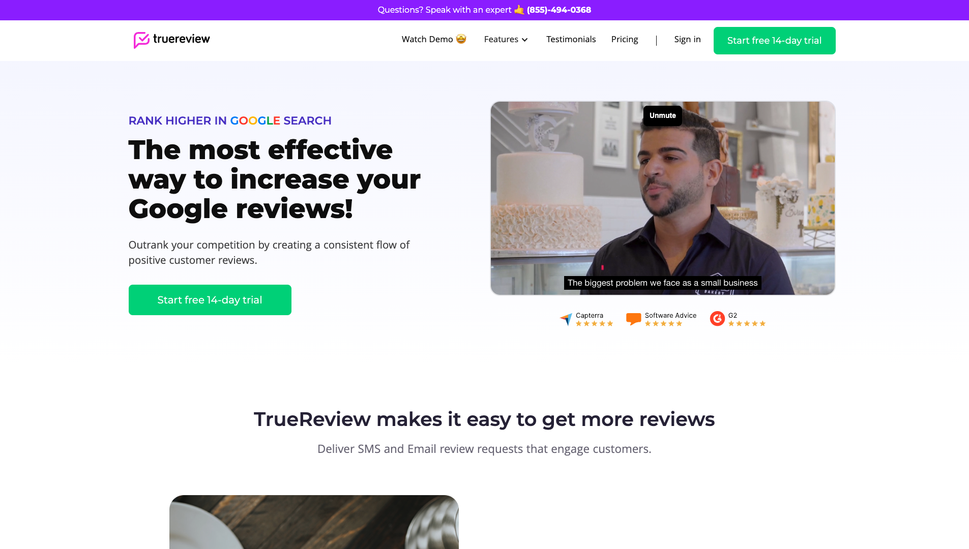 Screenshot of the Truereview website