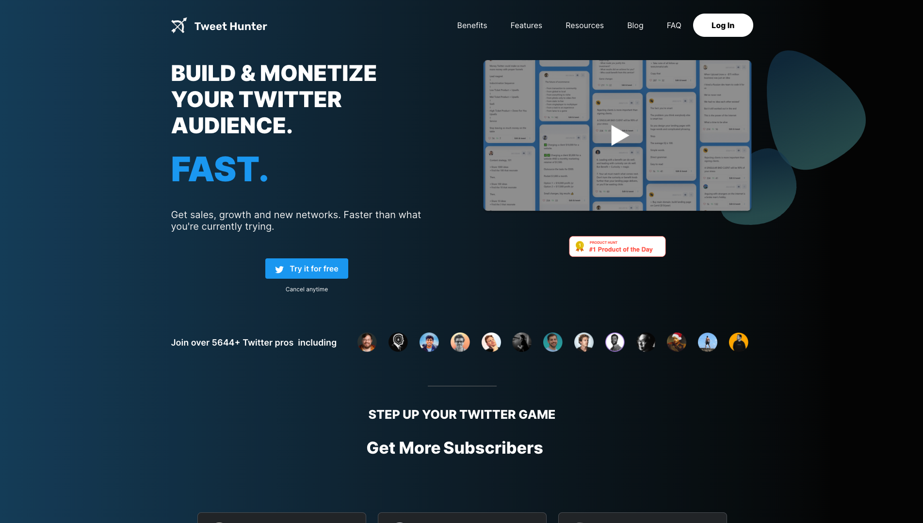Screenshot of Tweet Hunter Homepage