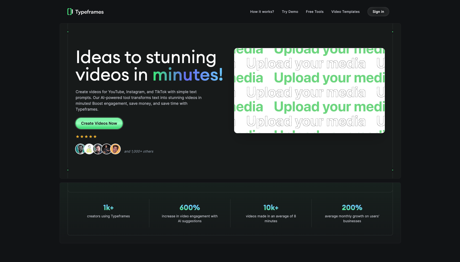 Screenshot of the Typeframes website