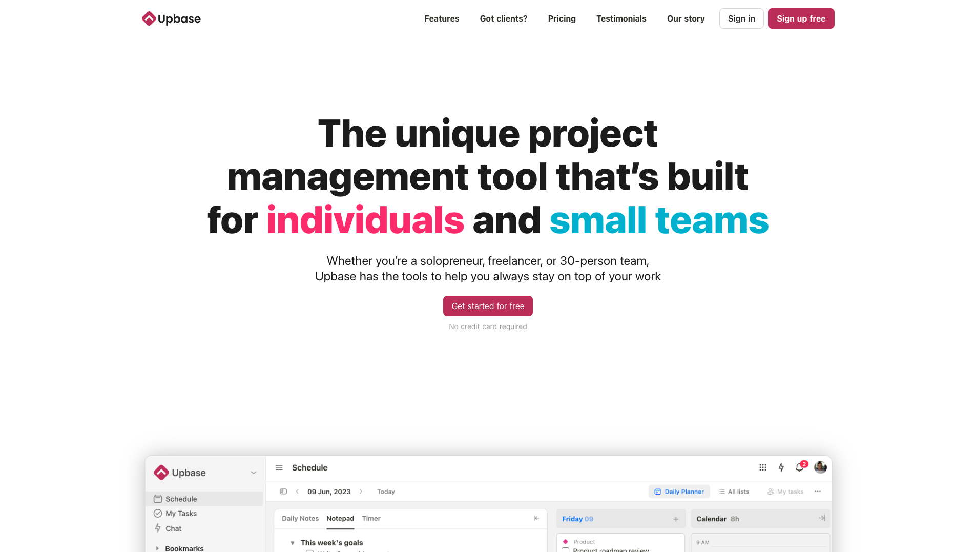 Screenshot of the UpBase website