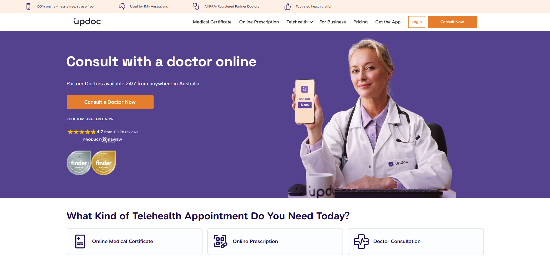Screenshot of the Updoc website