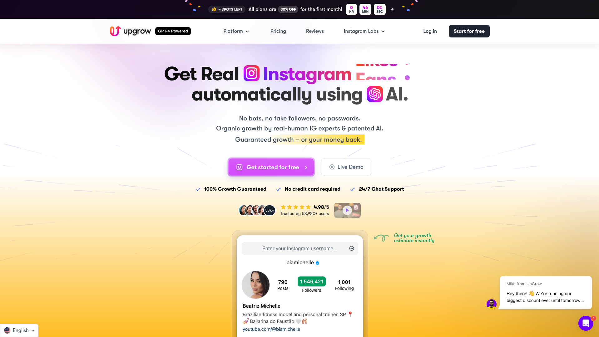 Screenshot of the UpGrow website