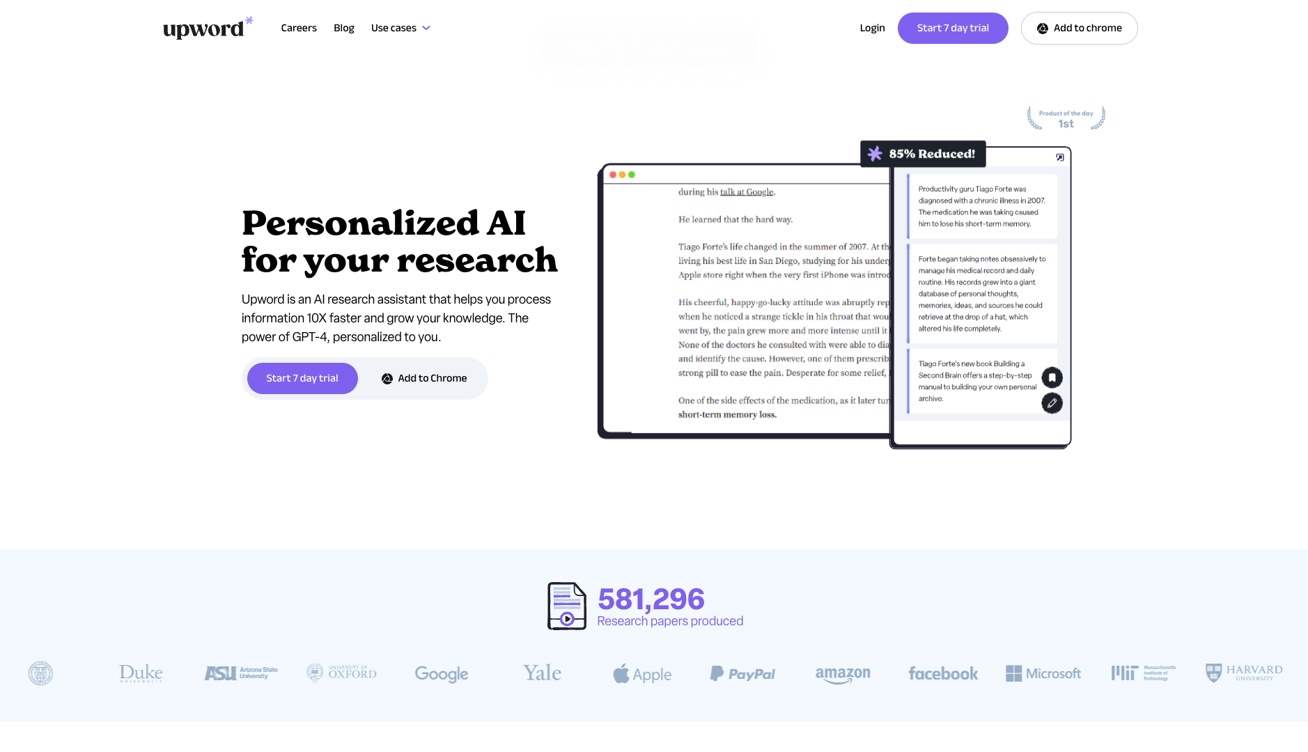 Screenshot of the Upword website