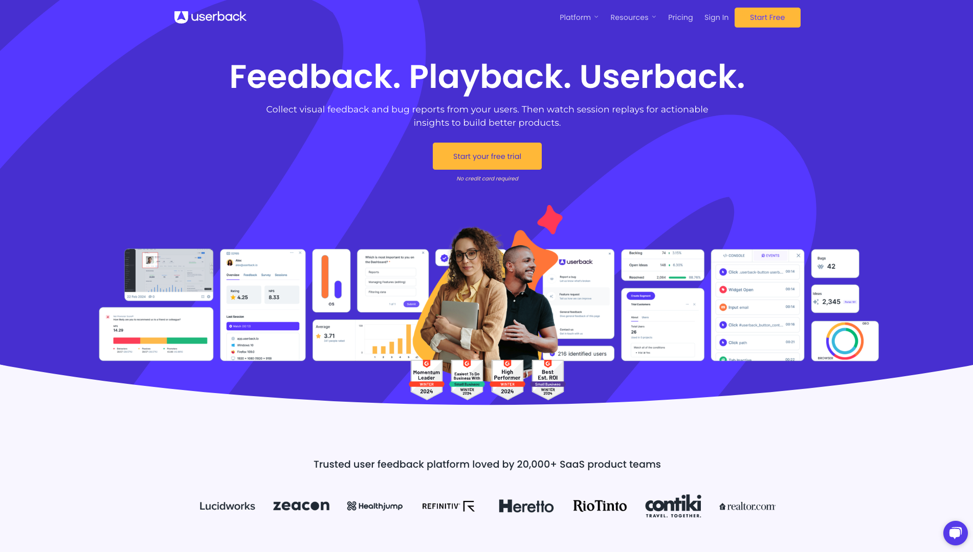 Screenshot of the Userback website
