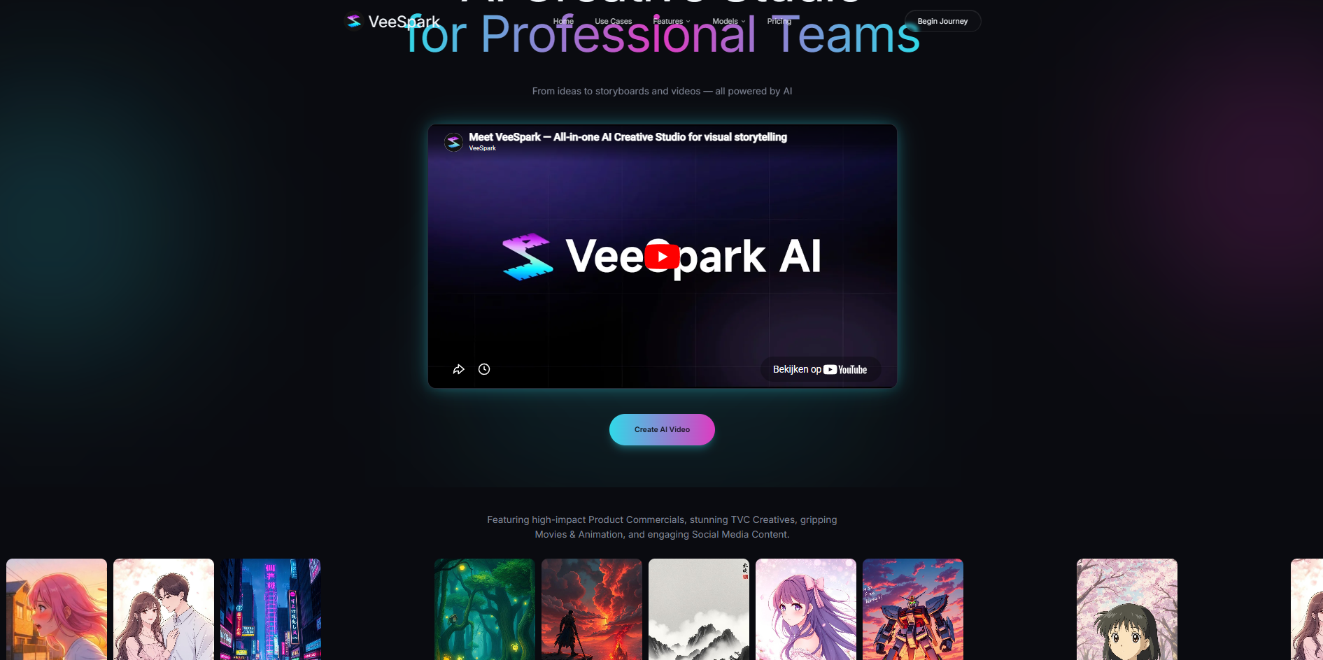 Screenshot of the VeeSpark website