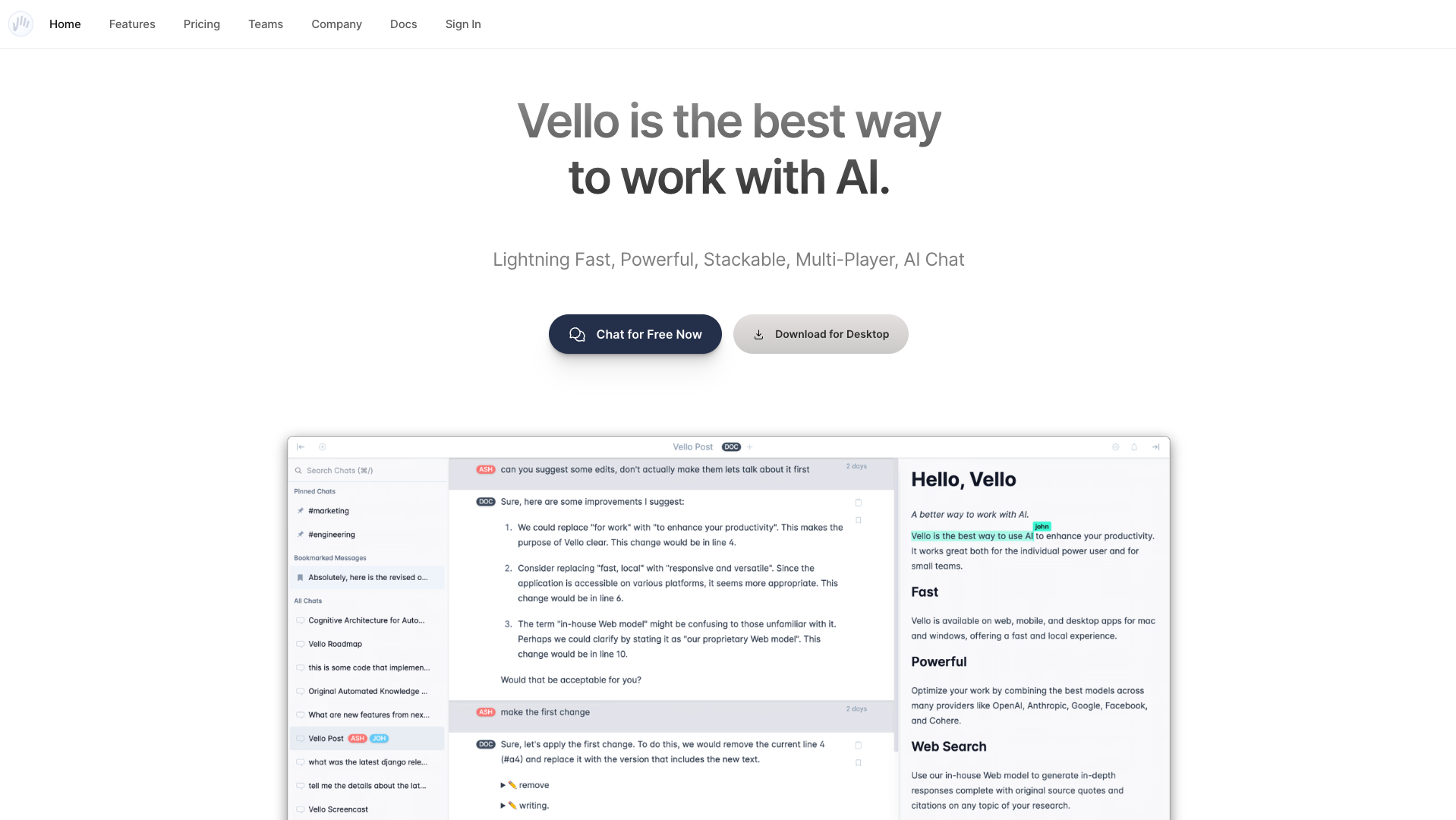 Screenshot of the Vello.ai website