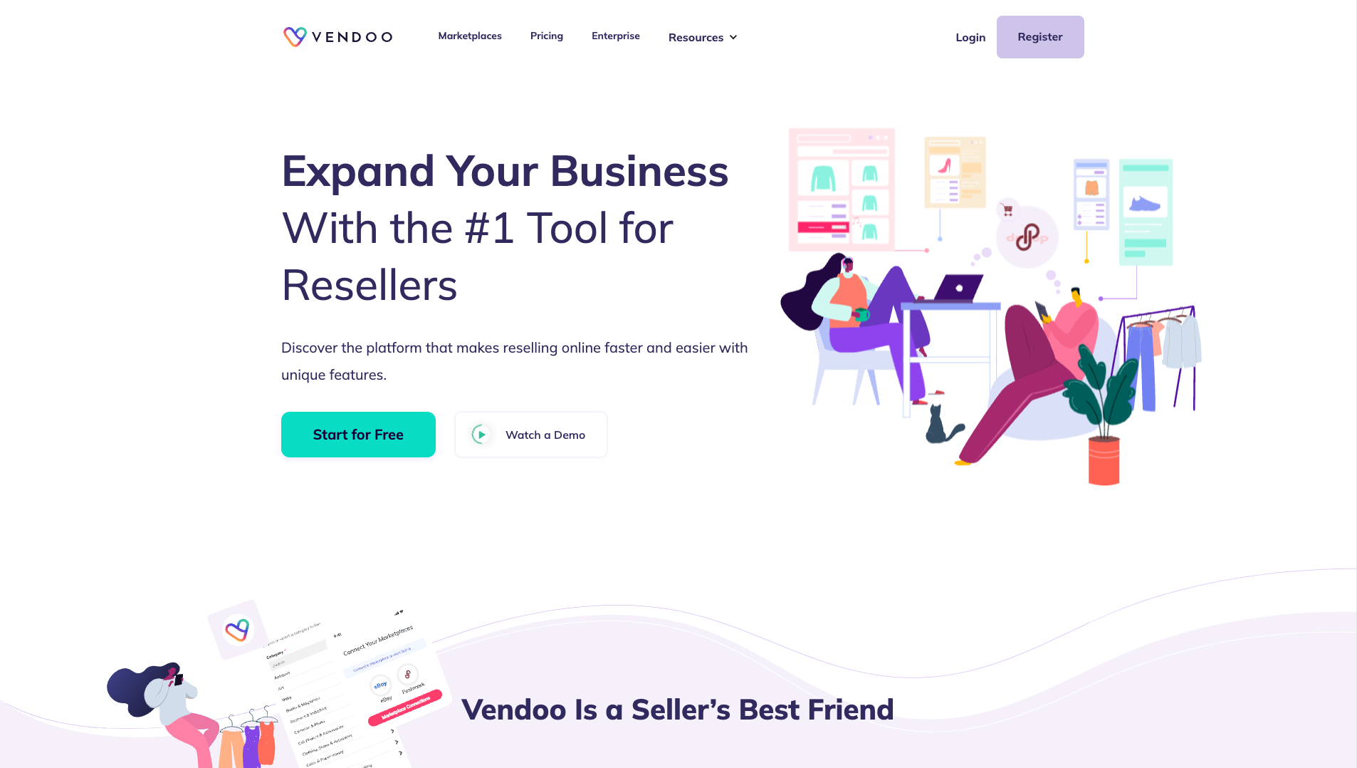 Screenshot of the Vendoo website