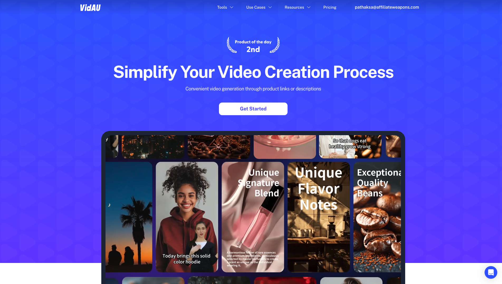 Screenshot of the VidAU website