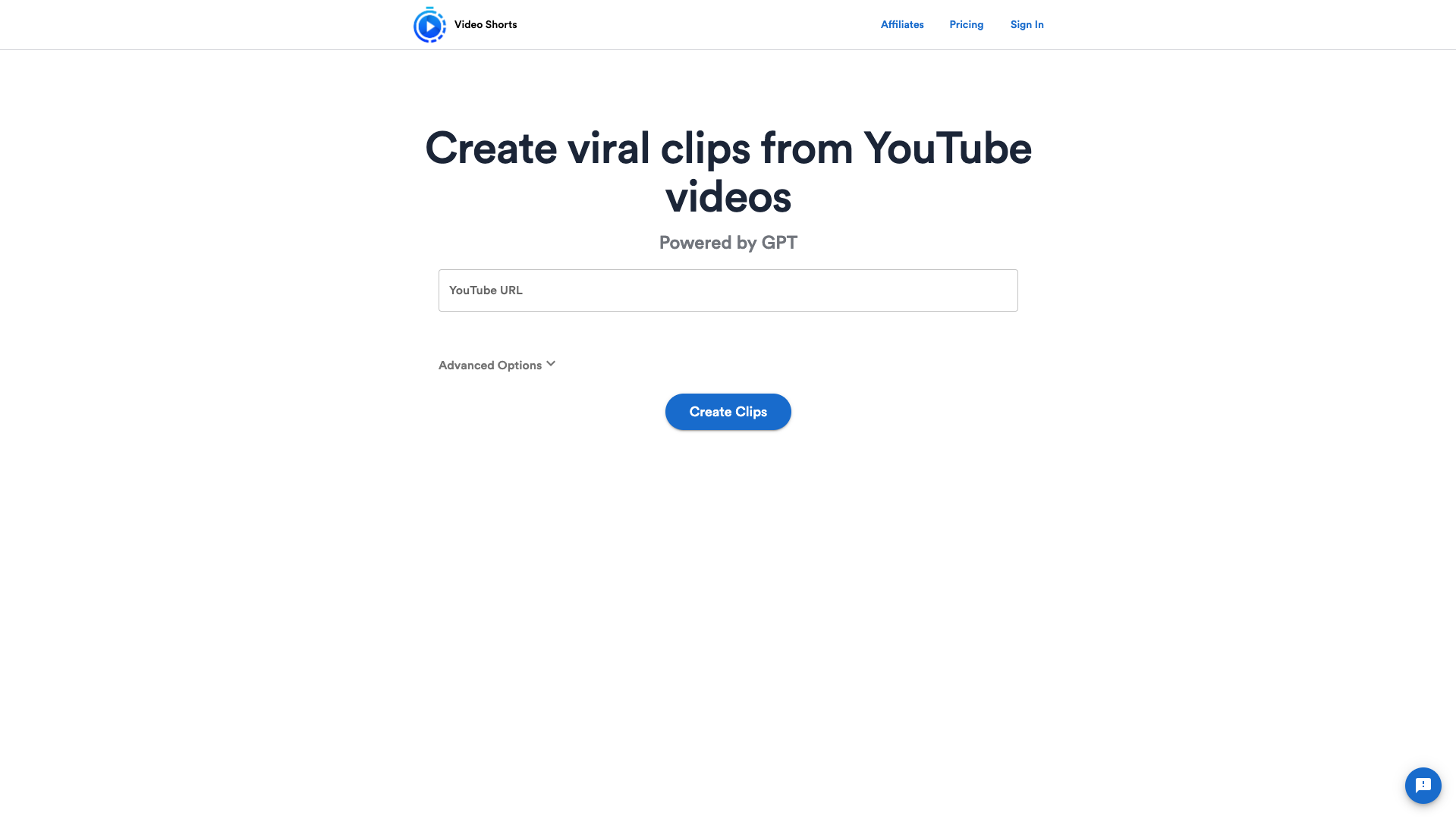 Screenshot of the Video Shorts AI website