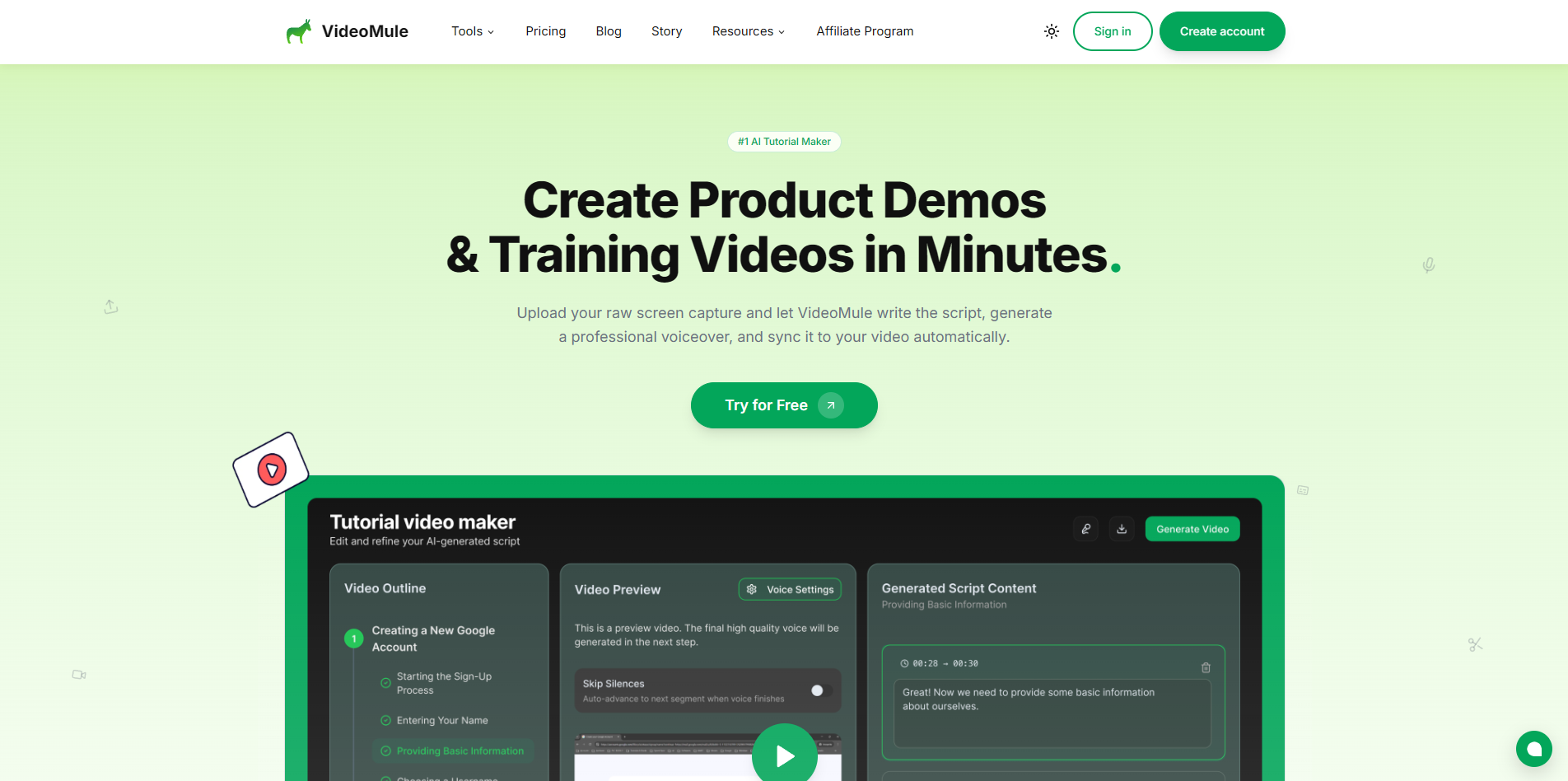 Screenshot of the VideoMule website