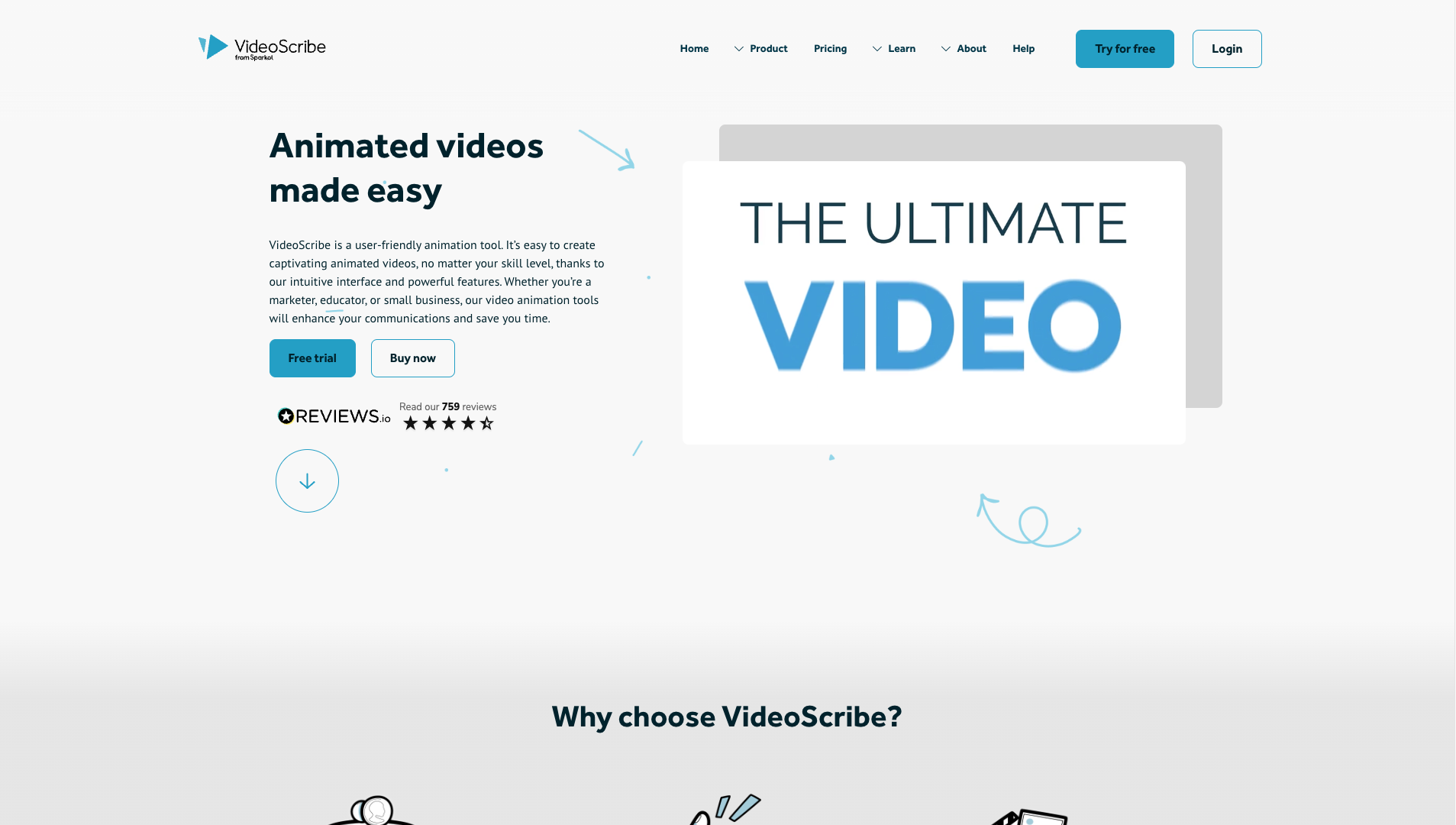 Screenshot of VideoScribe Homepage