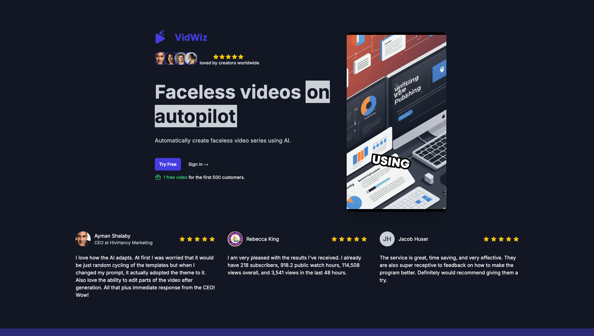 Screenshot of the VidWhiz website