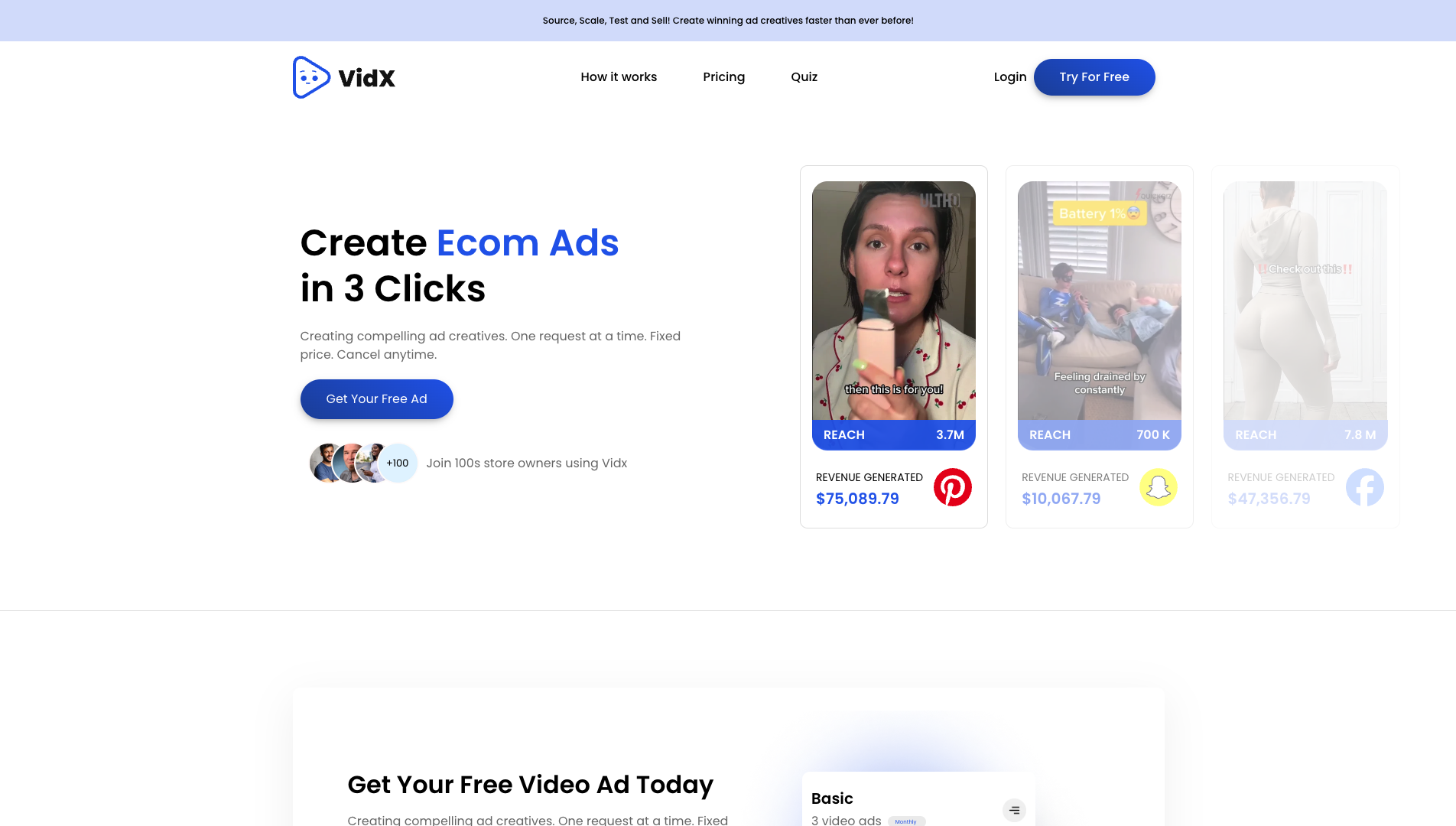 Screenshot of the VidX website
