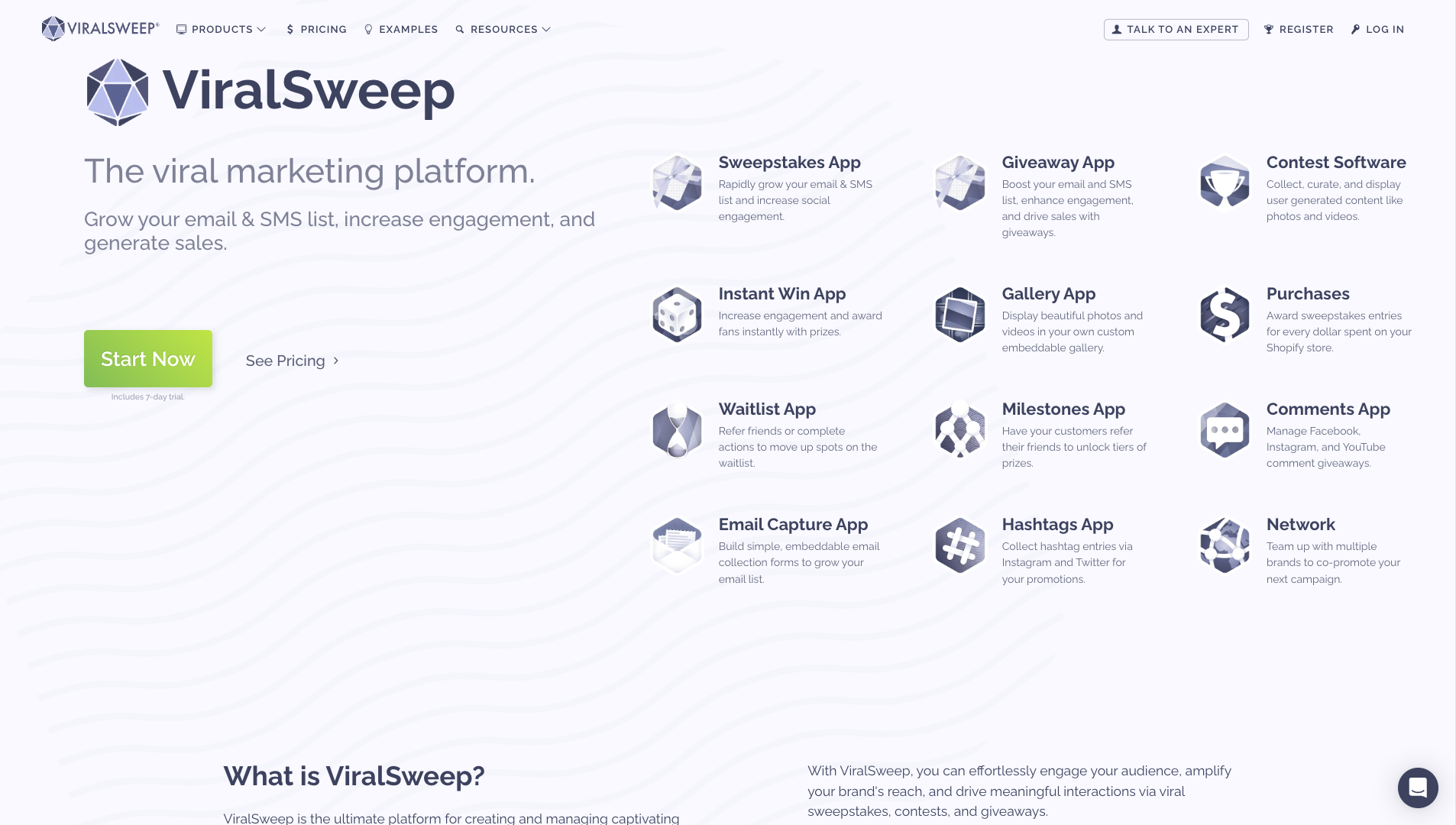 Screenshot of ViralSweep Homepage