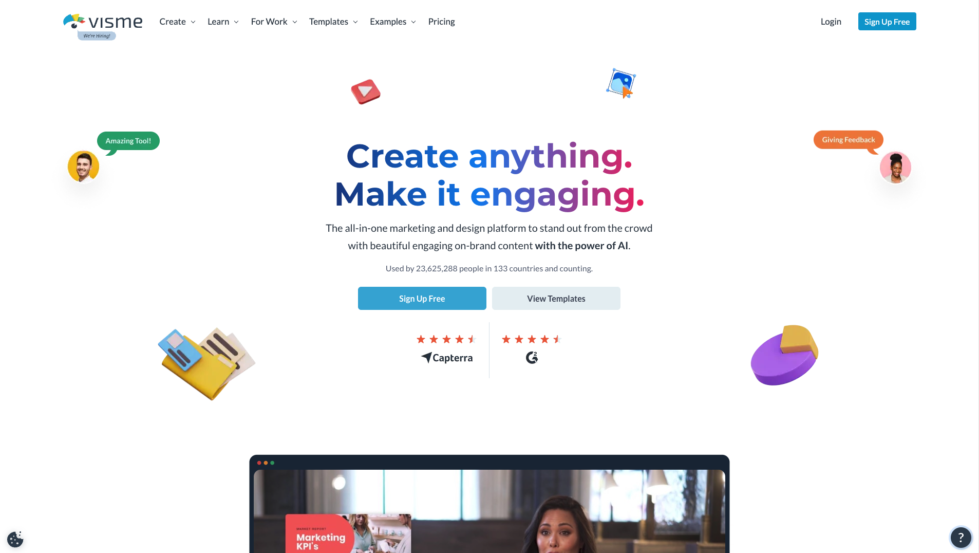 Screenshot of the Visme website