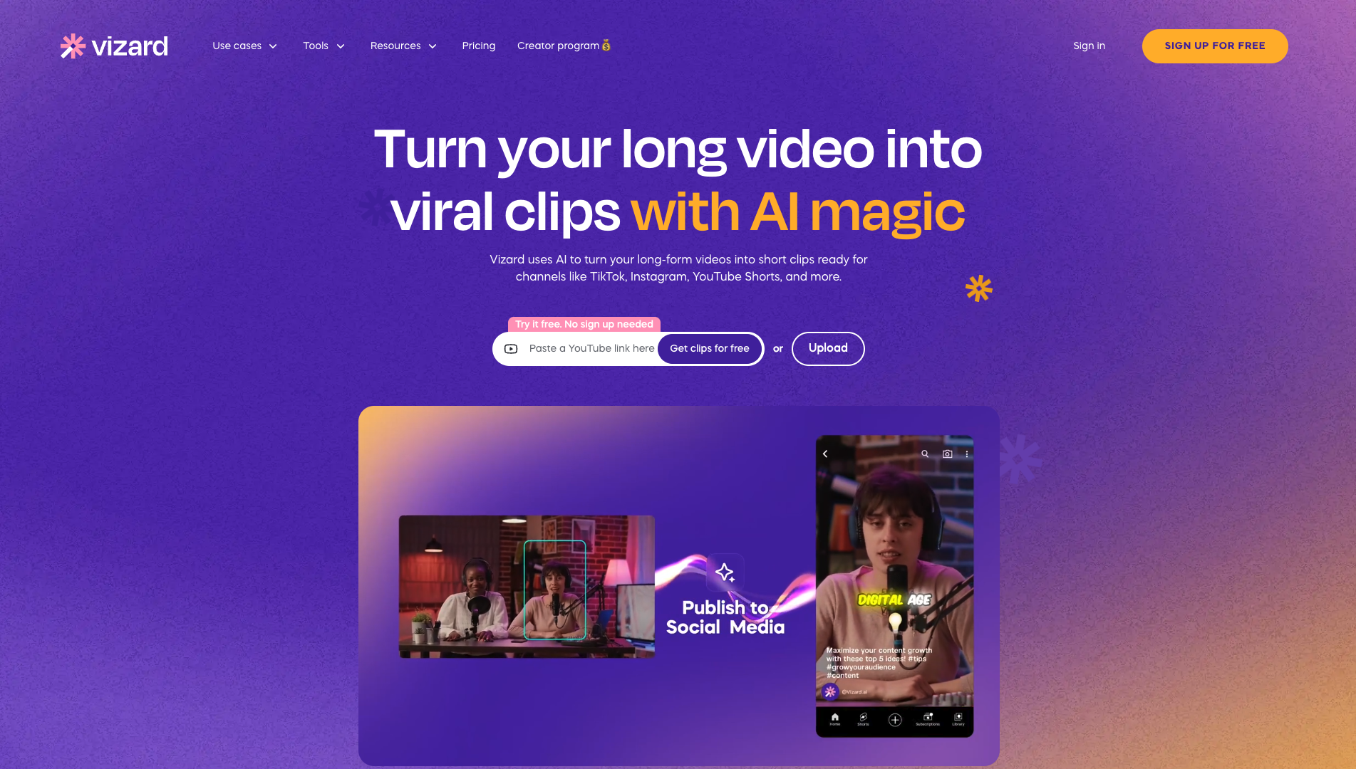 Screenshot of the Vizard.ai website