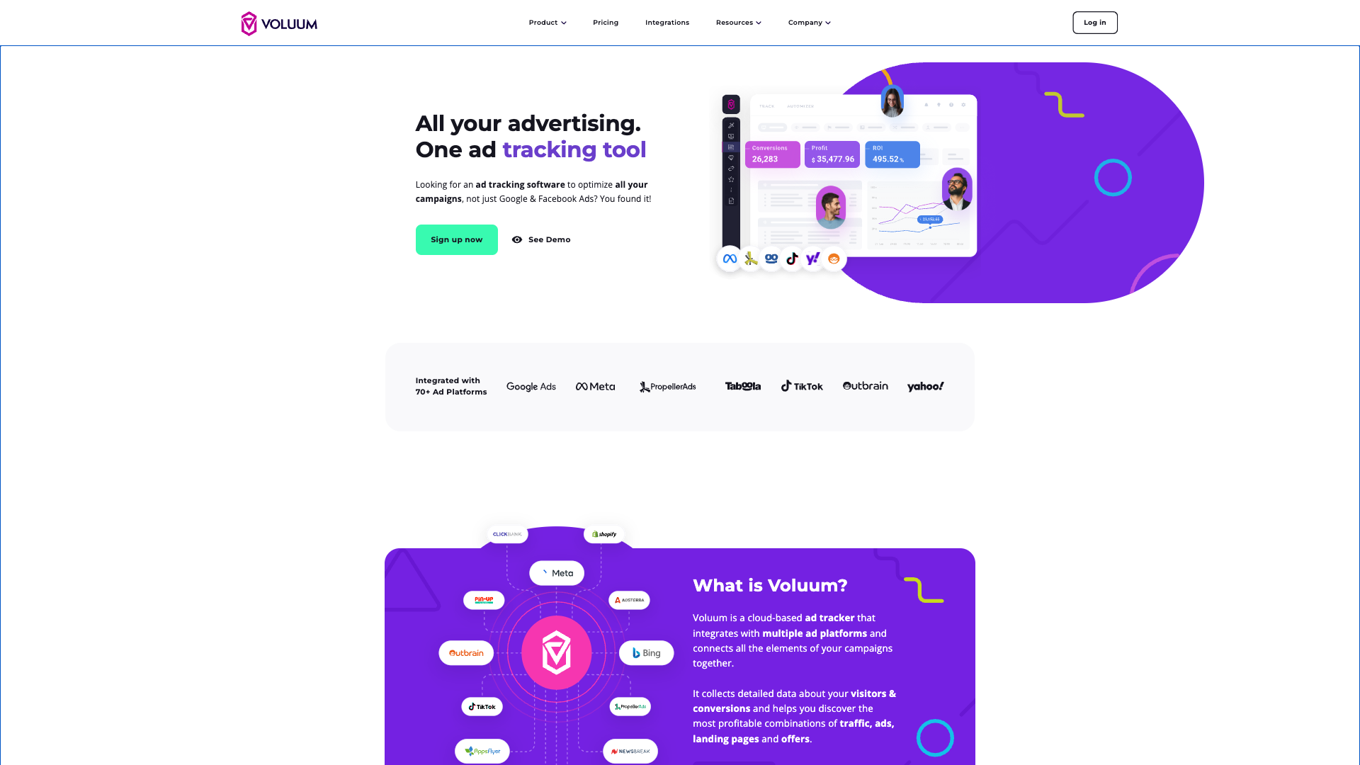 Screenshot of the Voluum website