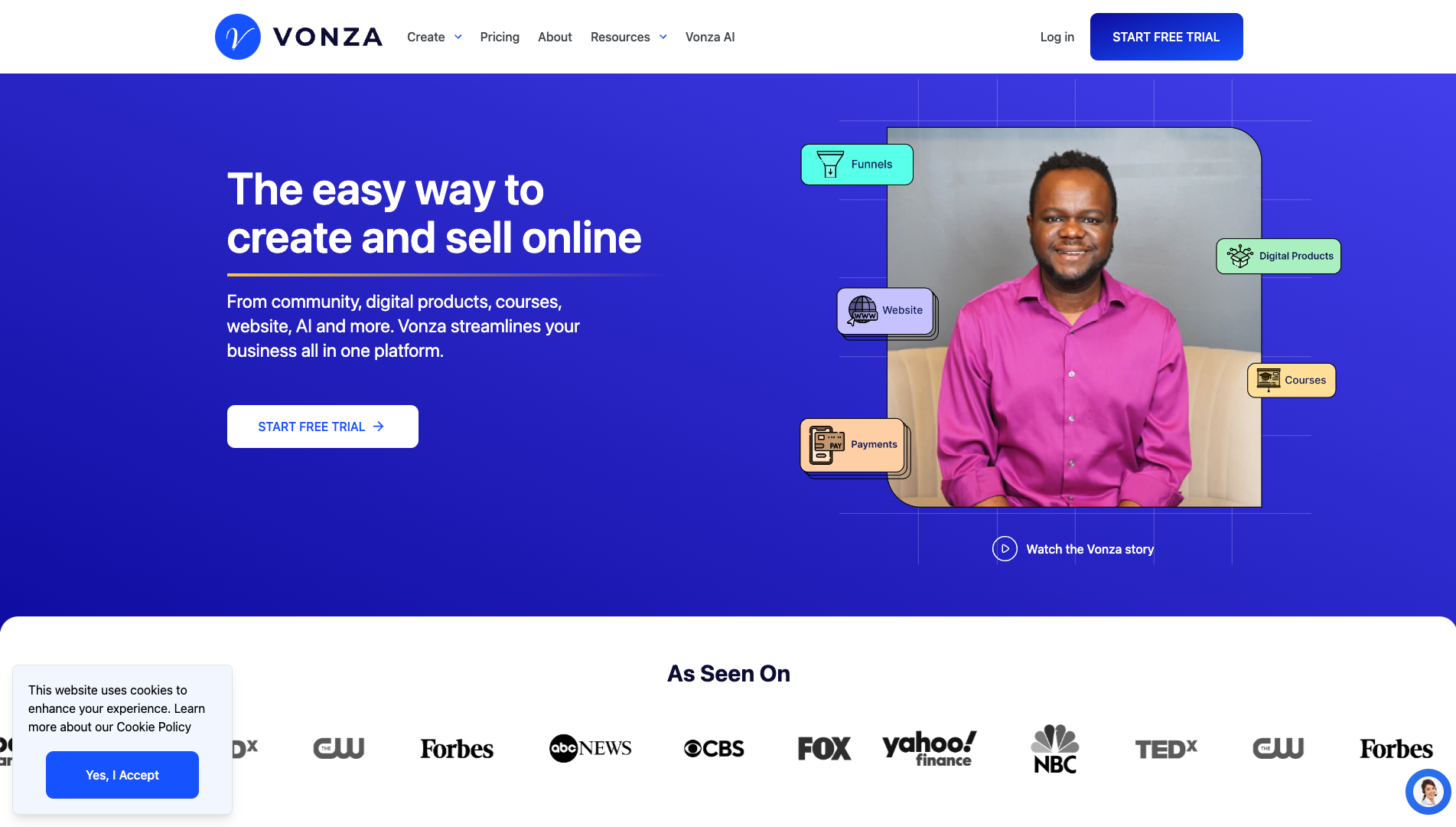 Screenshot of Vonza Homepage