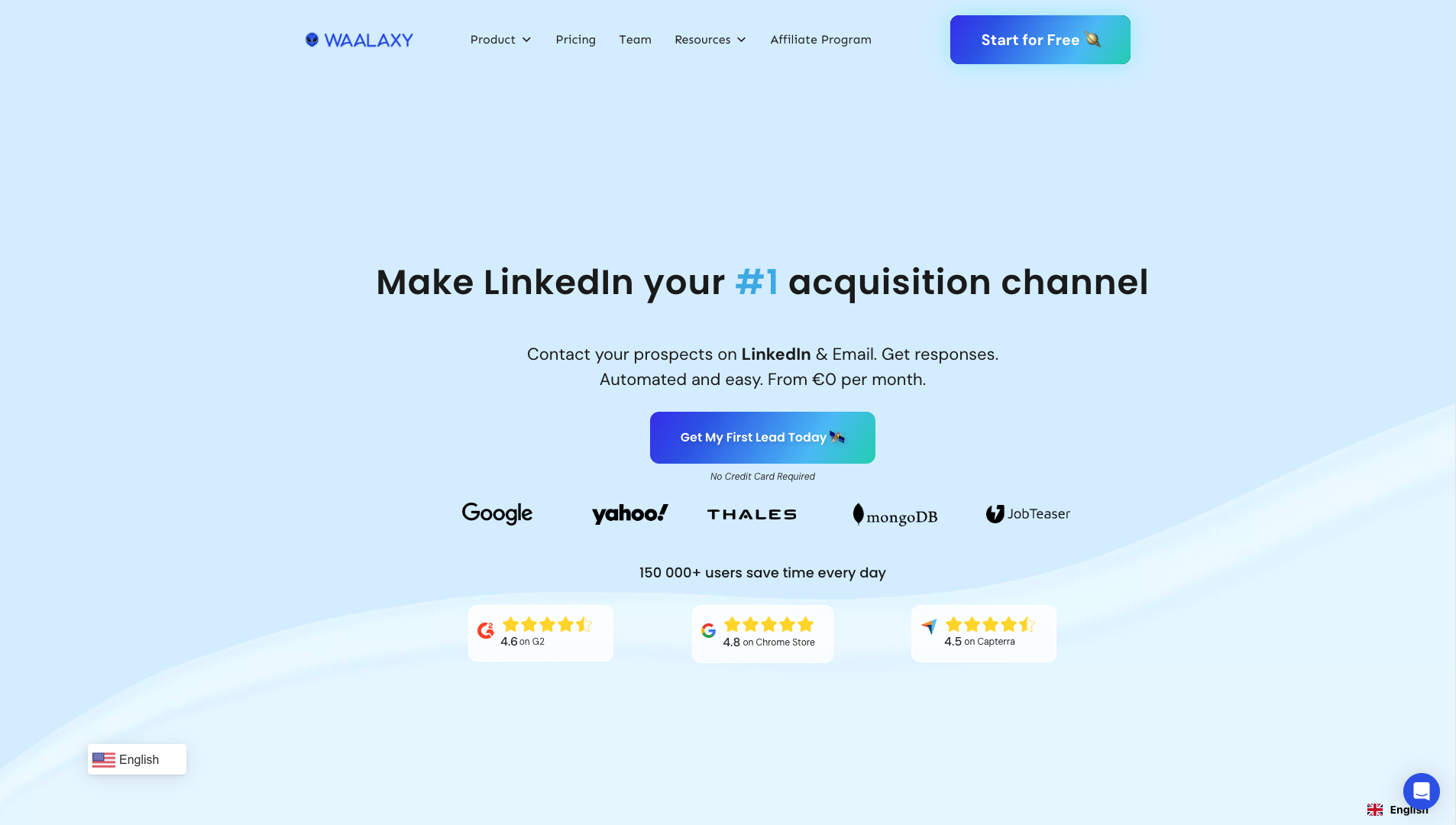 Screenshot of the Waalaxy website