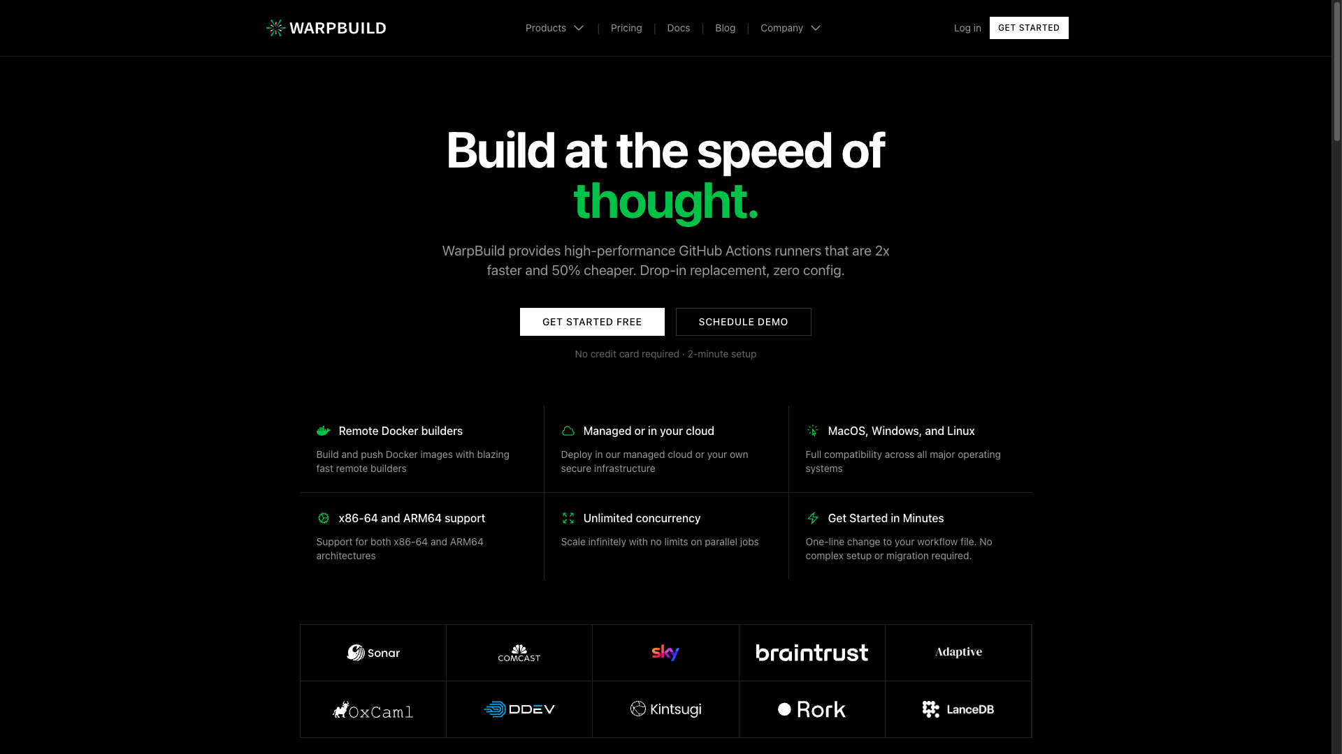 Screenshot of the Warpbuild website