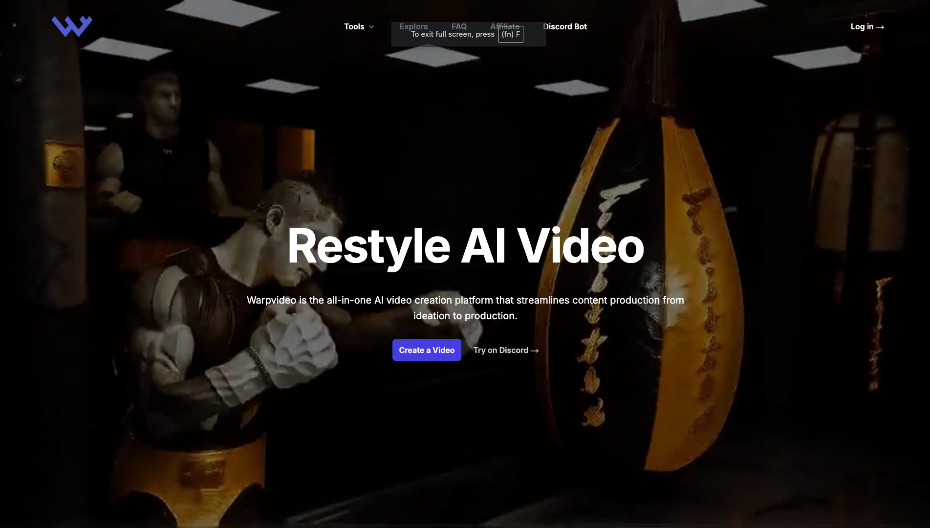 Screenshot of the WarpVideo website