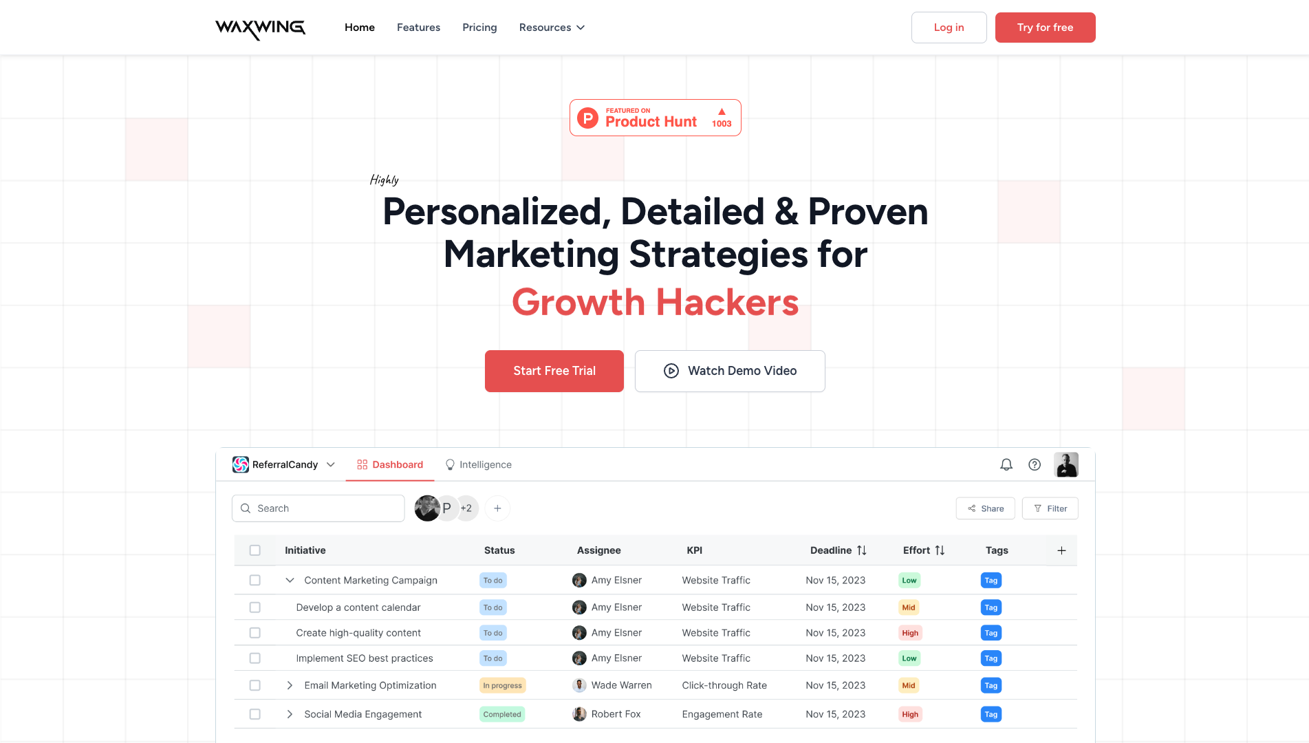 Screenshot of the WaxWing AI website