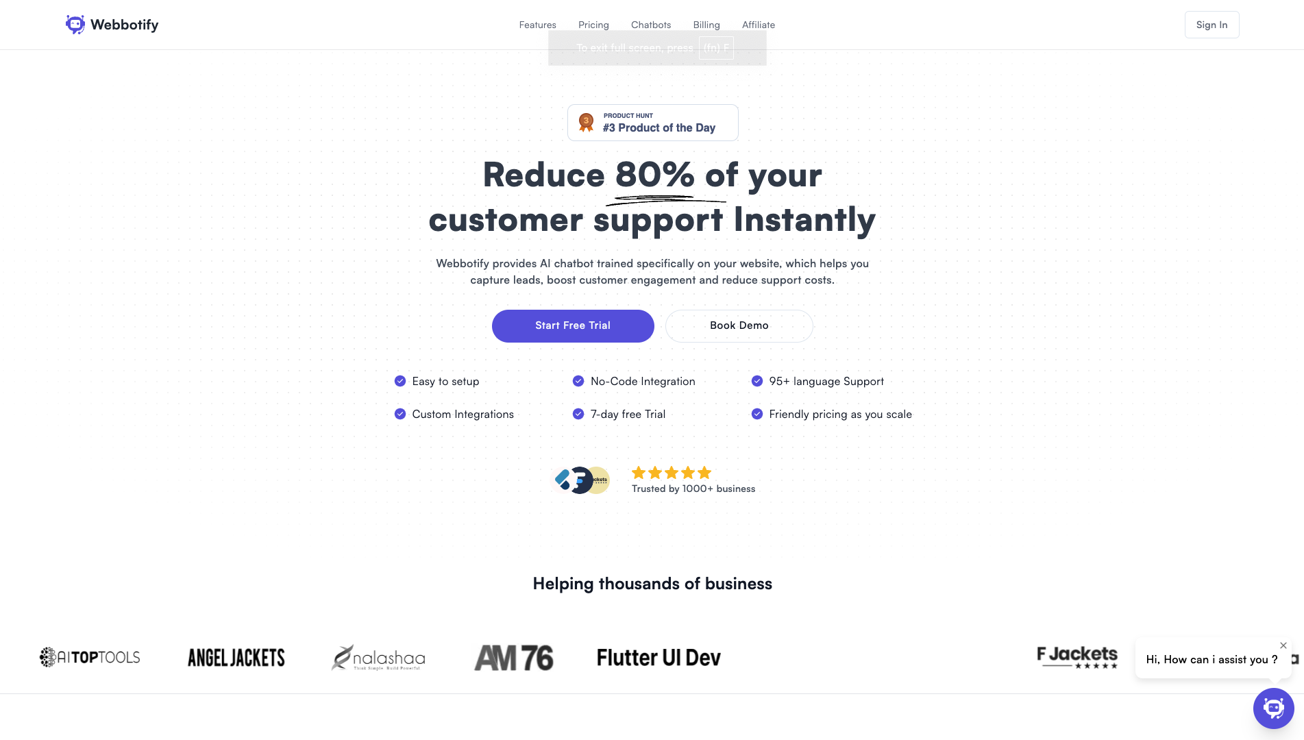 Screenshot of the Webbotify website