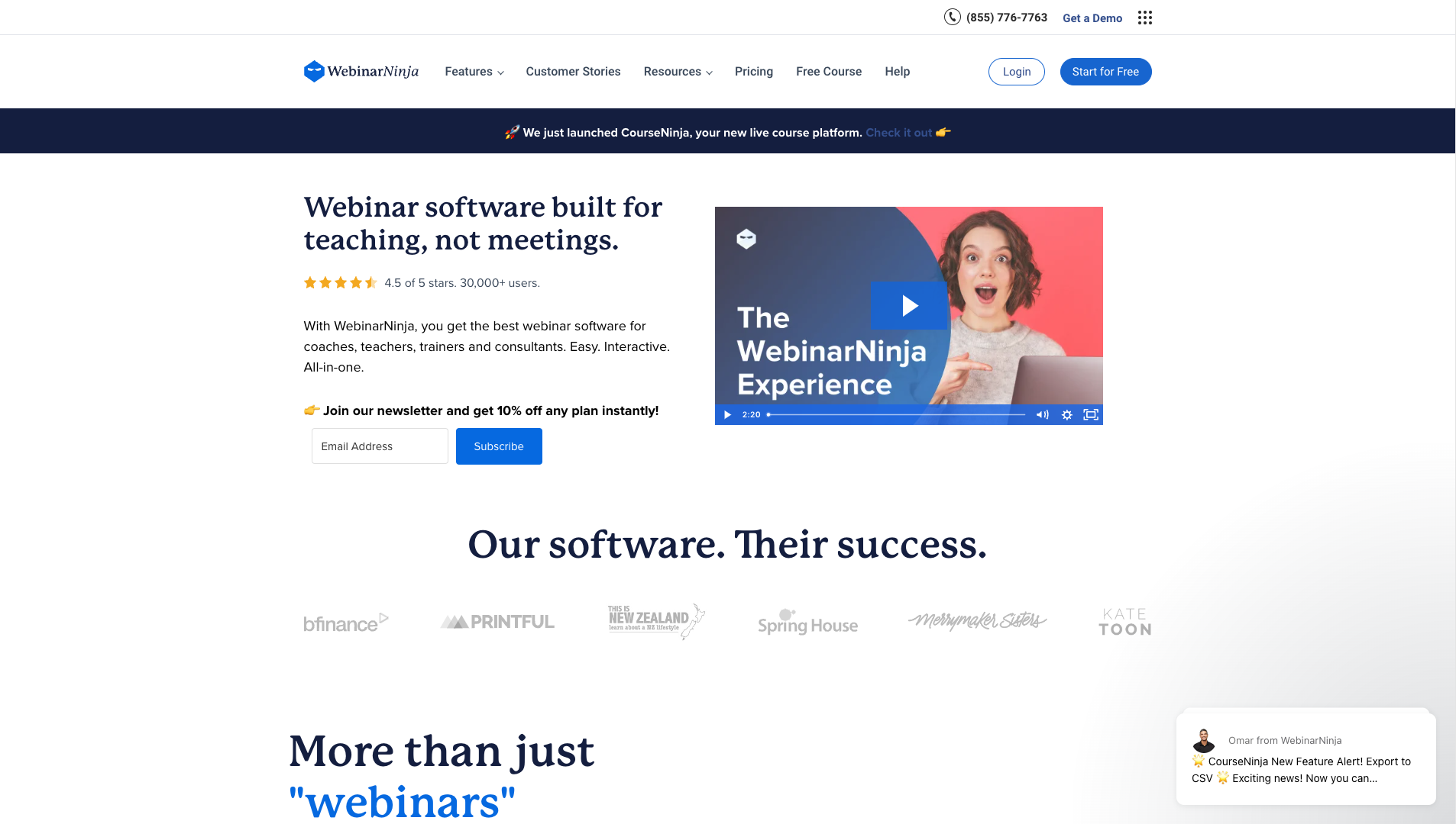 Screenshot of the WebinarNinja website