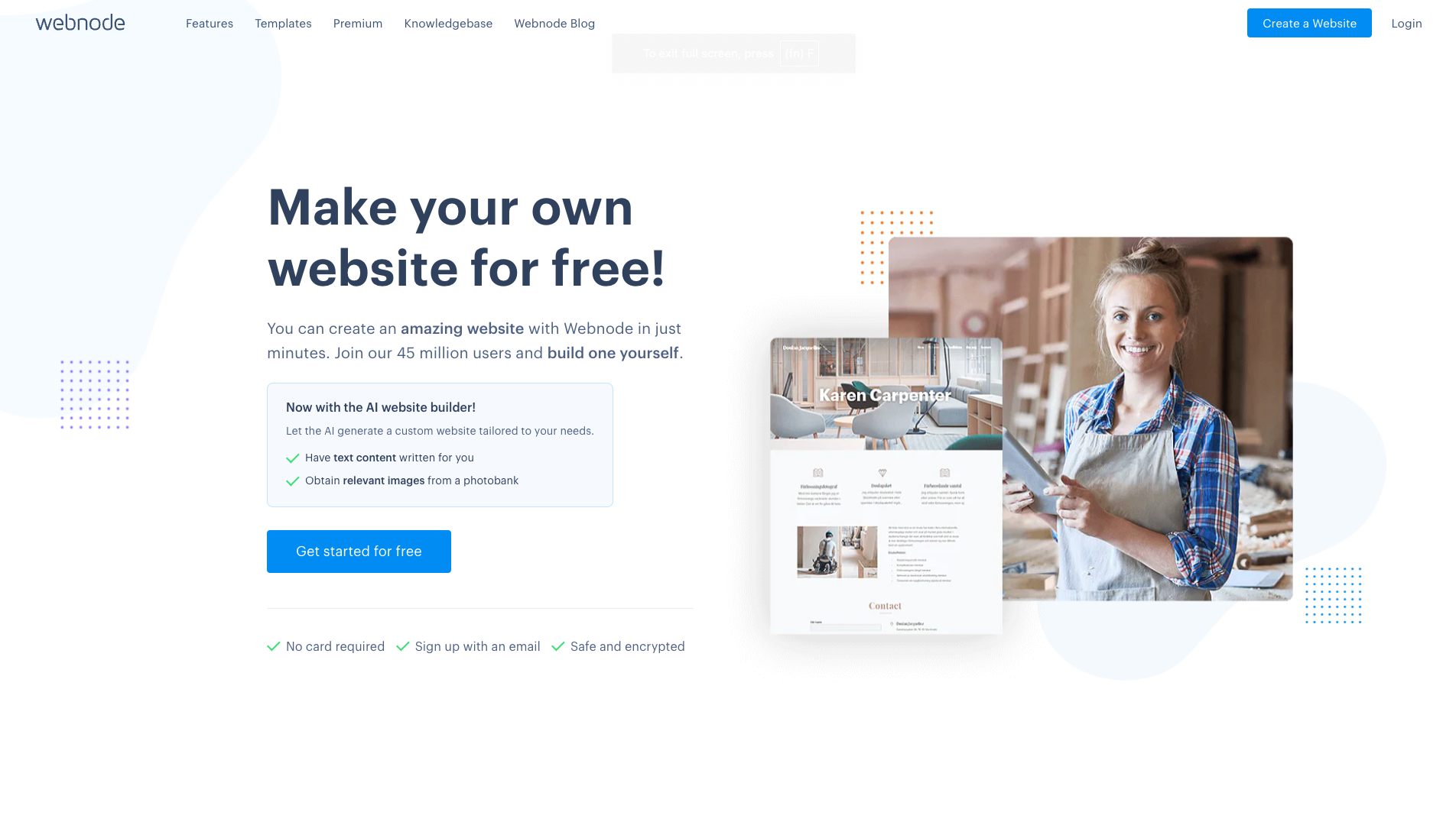Screenshot of the Webnode website