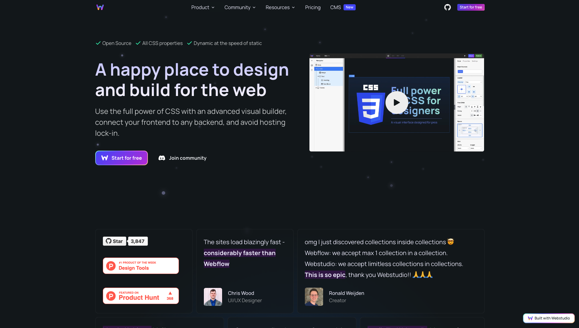 Screenshot of the Webstudio website