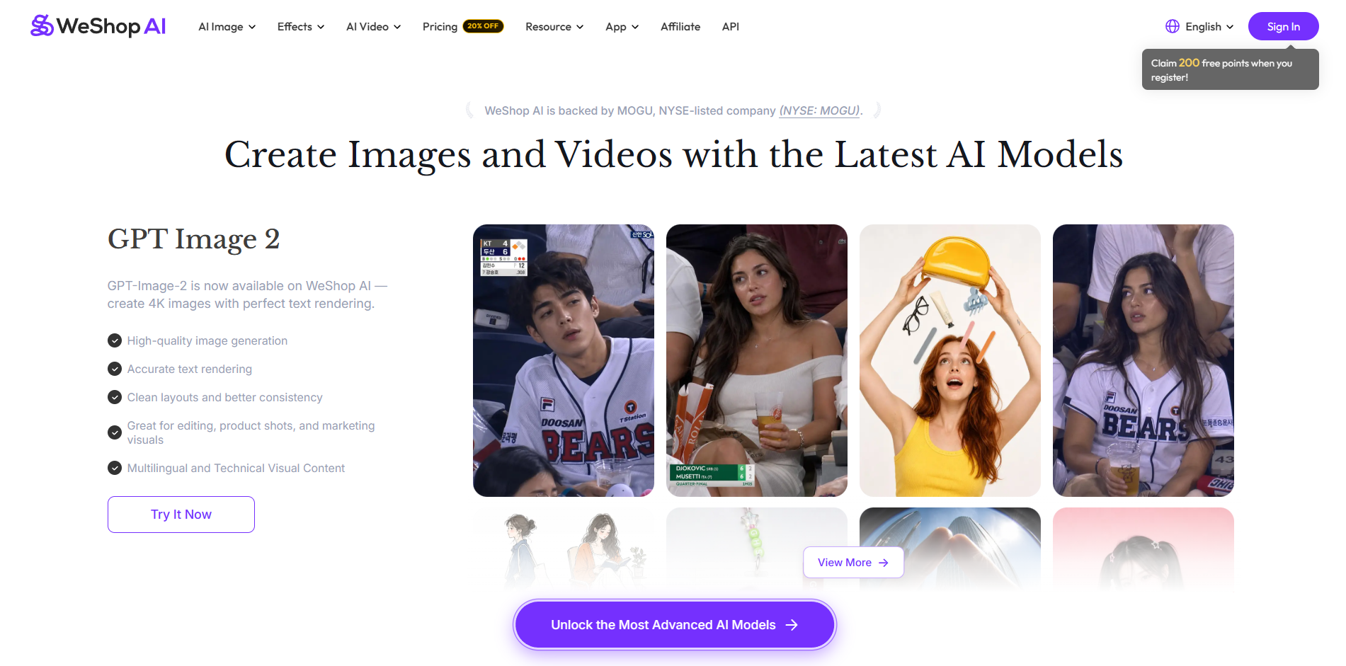 Screenshot of the WeShop AI website