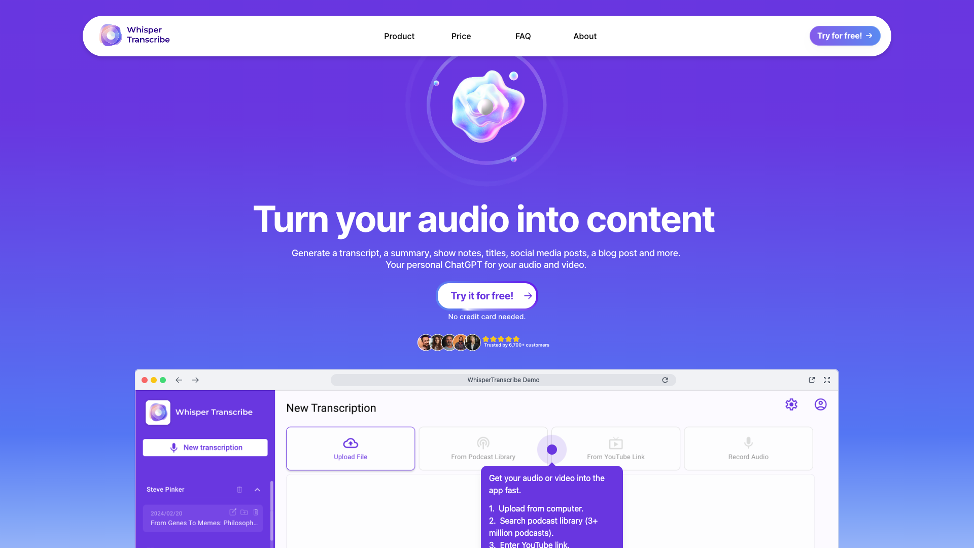 Screenshot of the Whisper Transcribe website