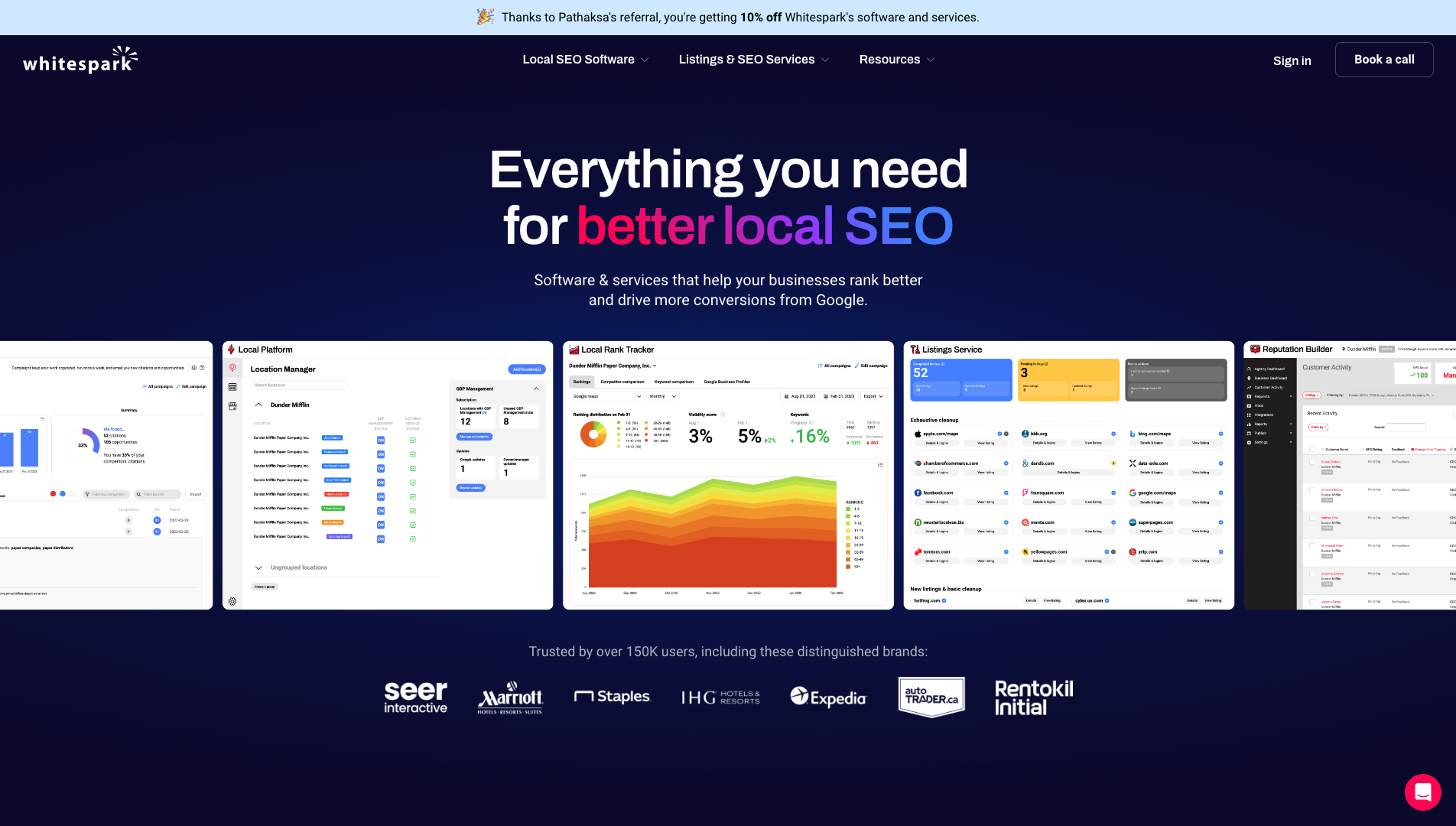 Screenshot of the Whitespark website