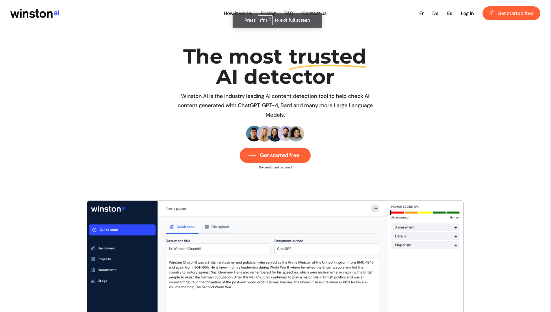 Screenshot of the Winston AI website