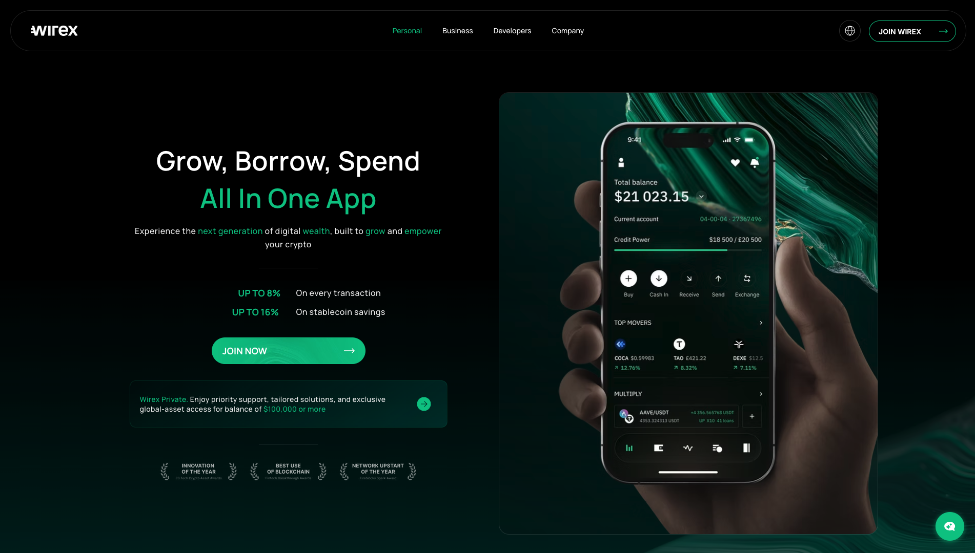 Screenshot of the Wirex website