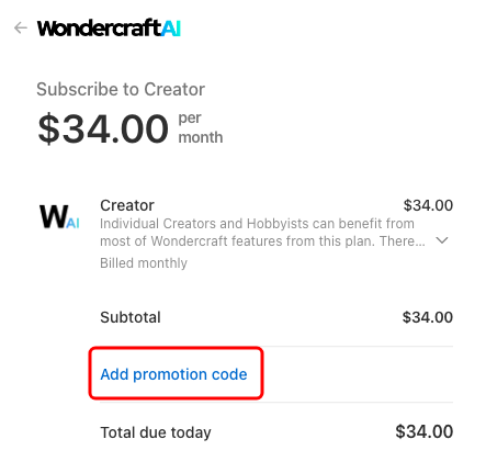 Wondercraft Add Promotion Code