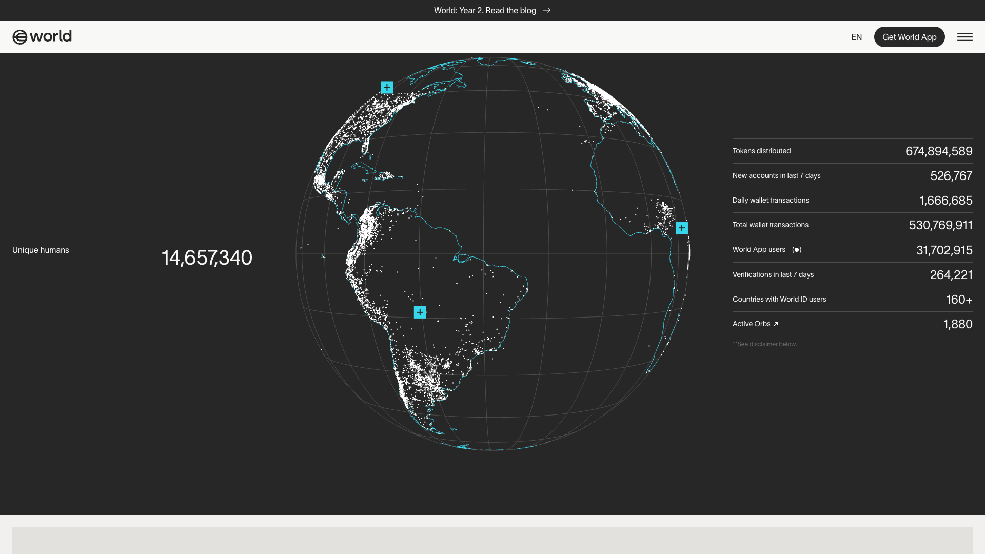 Screenshot of the Worldcoin website