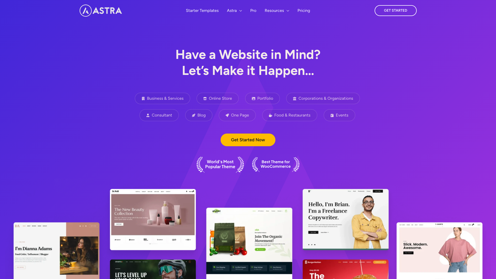 Screenshot of WP Astra Homepage