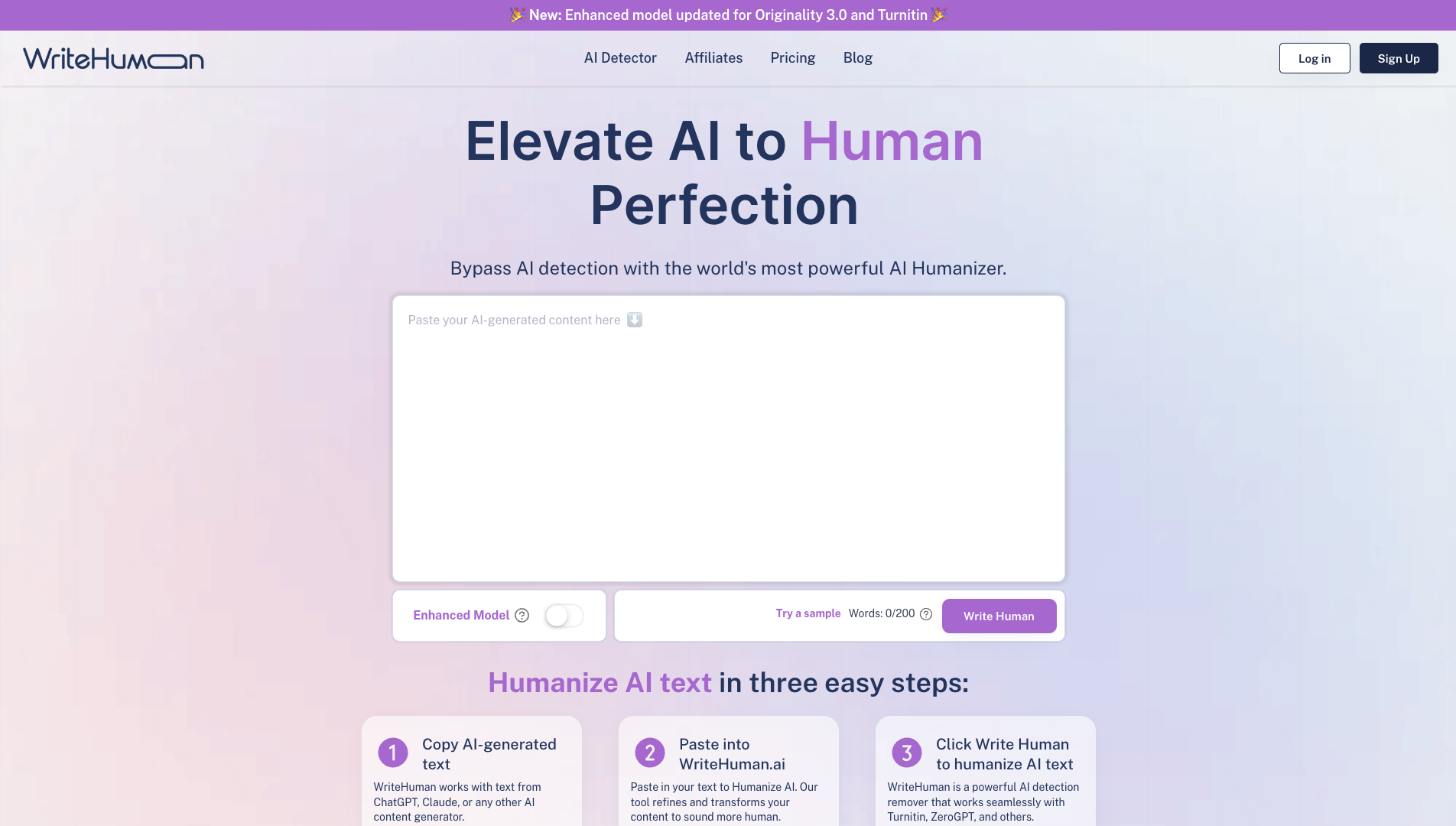 Screenshot of the WriteHuman website