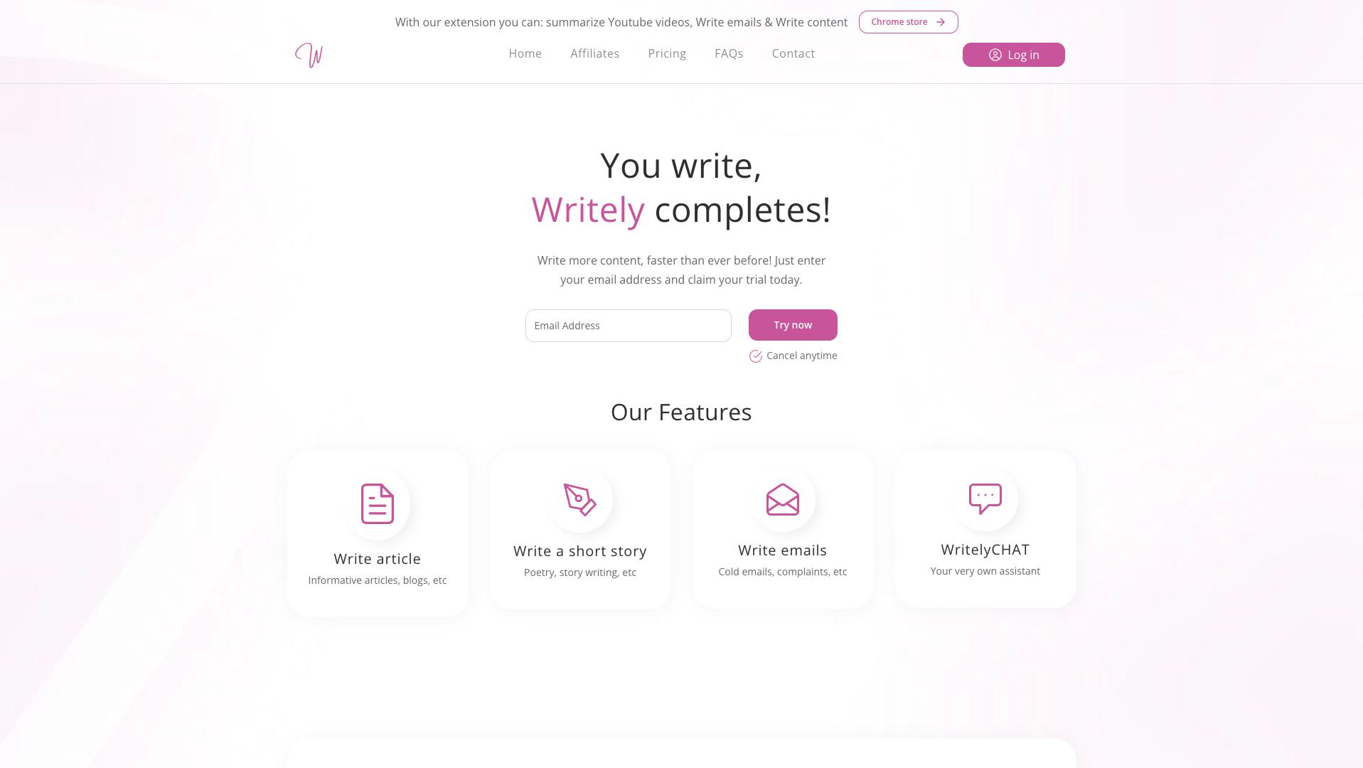 Screenshot of the Writely website