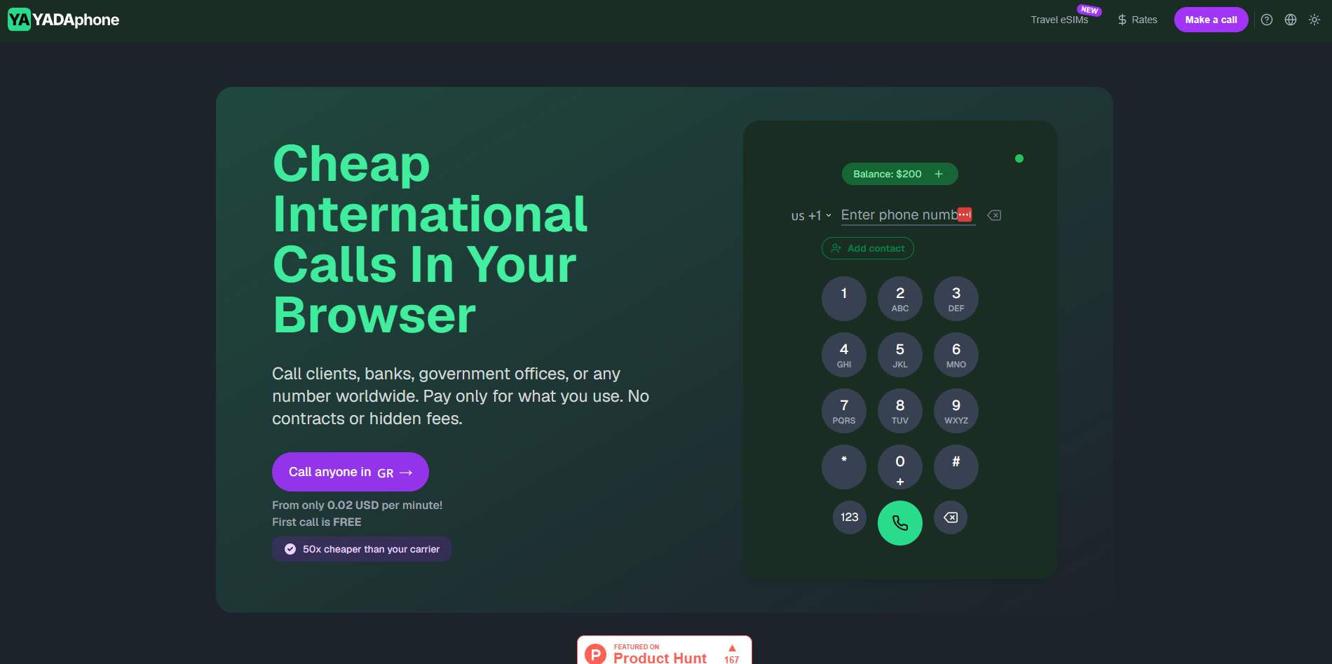 Screenshot of the Yadaphone website