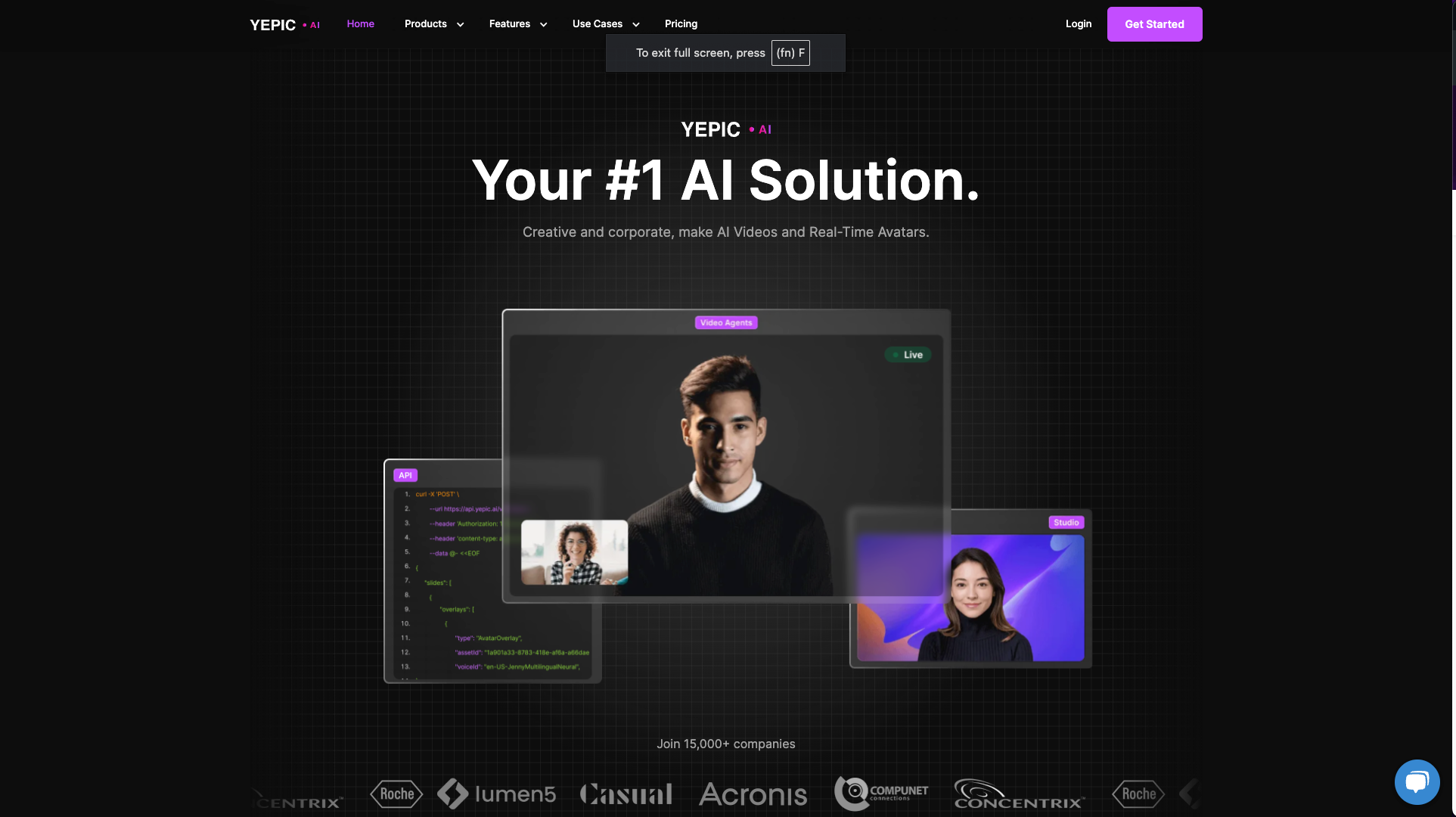 Screenshot of the Yepic AI website