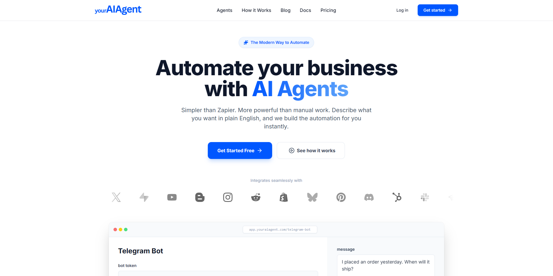 Screenshot of the YourAIAgent website